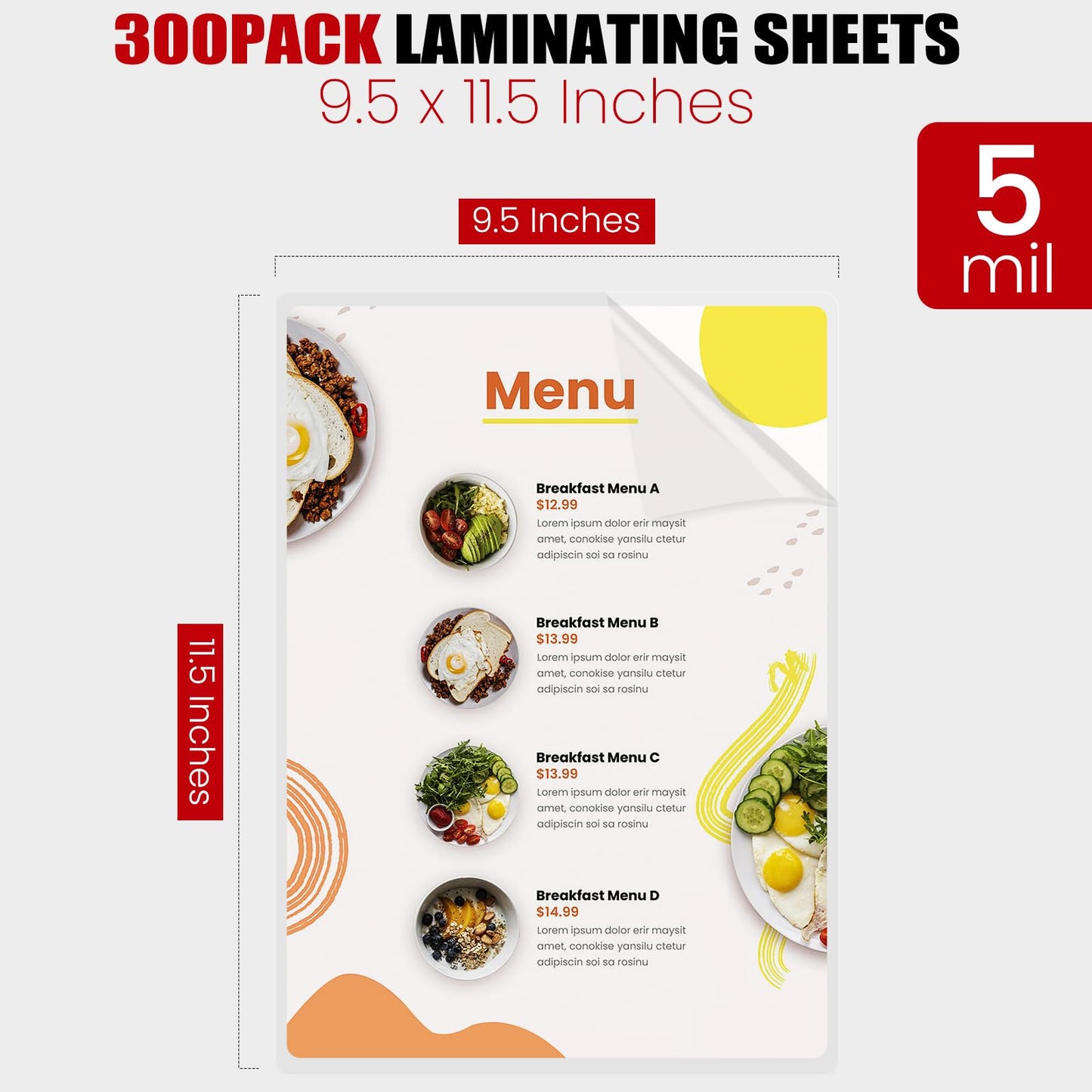 CAREGY Thermal Laminating Pouches,350 Pack Laminating Sheets, 5 Mil, 9 x 11.5 Inches Lamination Sheet Paper for Laminator, Round Corner Letter Size, Office and School Supplies