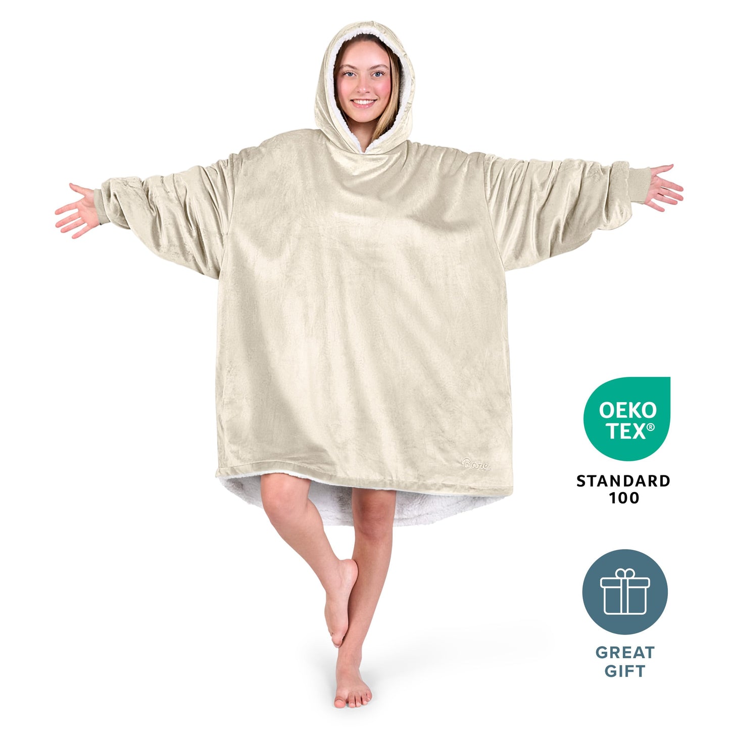 Bare Home Sherpa Fleece Wearable Blanket - Oversized Wearable Blanket Hoodie - Adult Size - Warm & Cozy - Soft Blanket - Comfortable Blanket Sweatshirt with Two Zipper Pockets (Adult, Oyster)