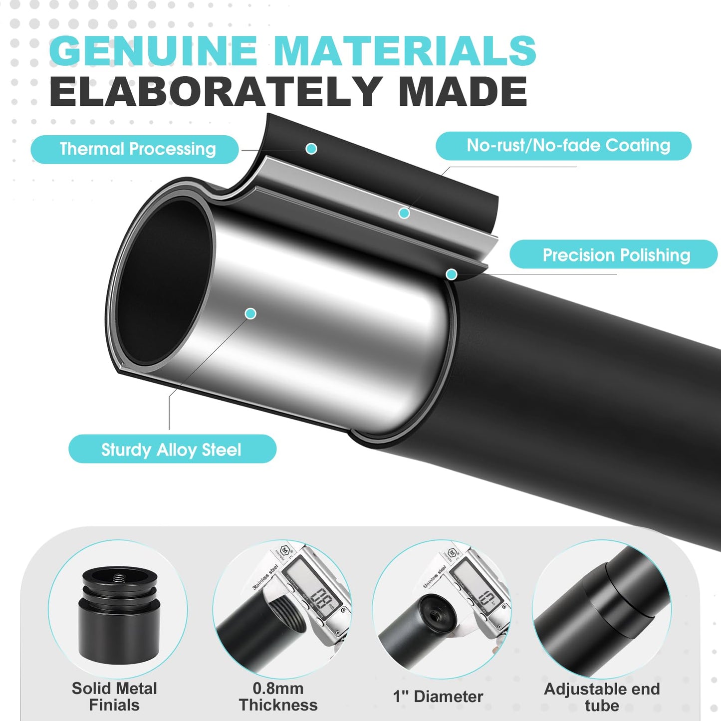 Black Extra Long Curtain Rods 240 Inches - Heavy Duty 1 Inch Adjustable Metal Drapery Rod for Large Windows, Sliding Doors, 5 Holders, Wall & Ceiling Mount, Easy Installation, Modern Design