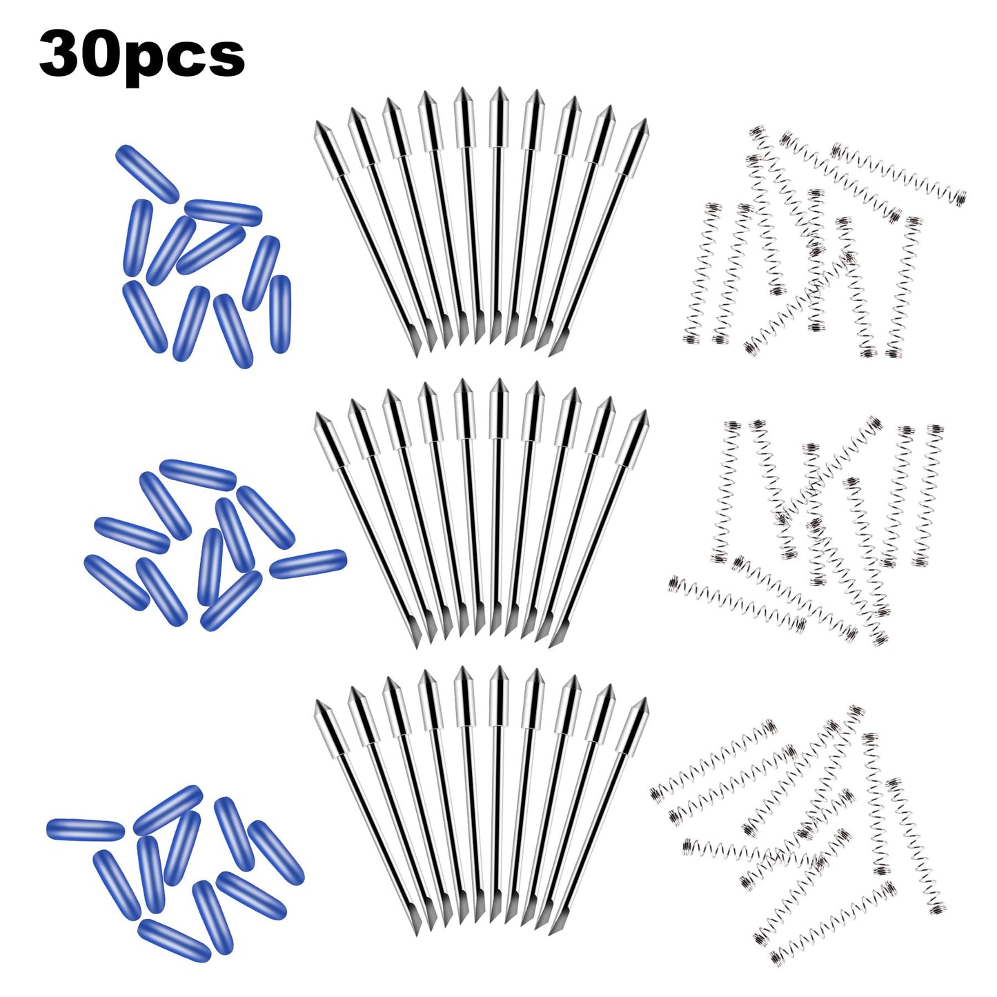 BFVV 30 PCS 60 Degree Deep Cut Blades, Replacement Lettering Blades with Springs Compatible with Graphtec Cutting Plotter-Cuts Chipboard, Leather, Fabric, Felt, Cork,Glitter Vinyl,Wood