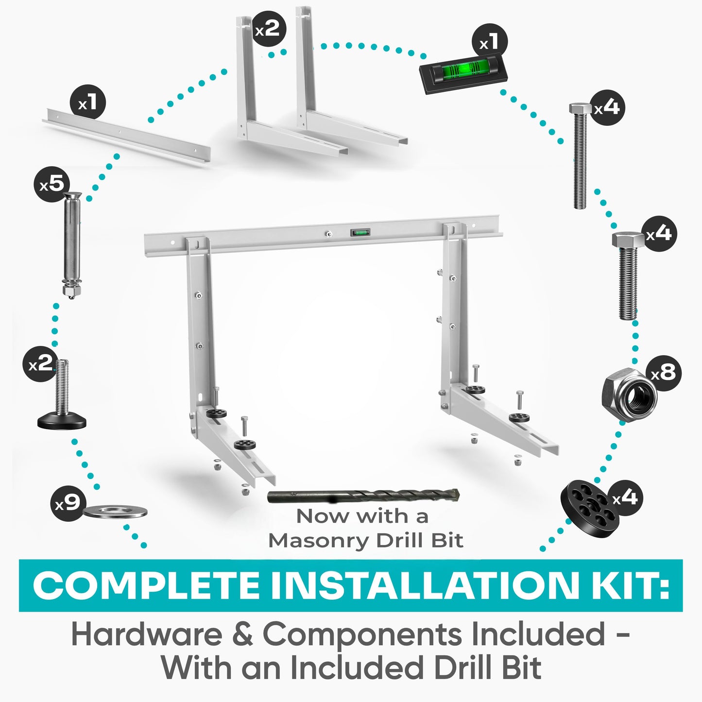 Heavy-Duty Outdoor Mini Split Wall Mount Bracket 9000 - 36000 BTU | Weatherproof Mini Split Mounting Bracket | Includes Drill Bit & Anti-Vibration Pads | Max 550lb Capacity