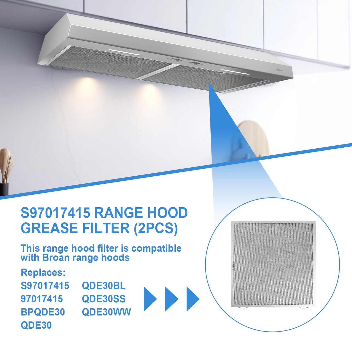S97017415 Range Hood Filter Compatible with Broan 5 Layer Aluminum Grease Range Hood Filters Replacement 97017415, 14 X 13.7 X 0.35 inch - 2 Pack