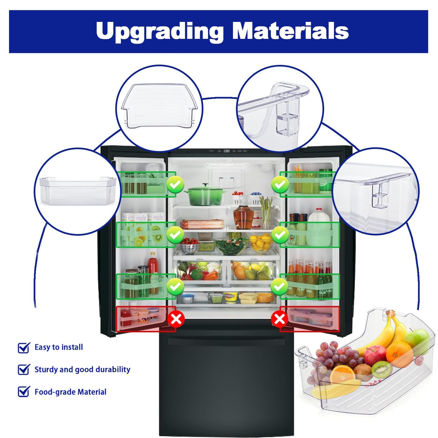 iouxvt WR71X38291 Refrigerator Door Shelf Bin Compatible with GE GFE24JSKGFSS GYE18JSLKFSS GWE19JSLGFSS, WR71X38291 Refrigerator Shelf Door Module Replace WR71X25043 AP7186348