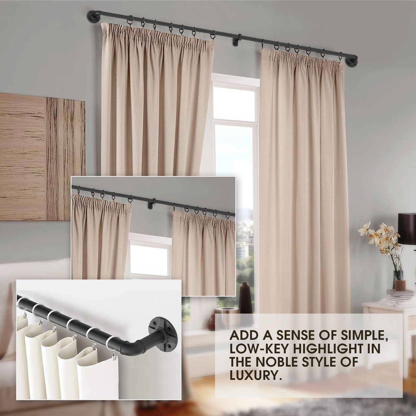 240-Inch Extra Long Blackout Curtain Rod - Heavy Duty Industrial Adjustable Drapery Rod for Indoor/Outdoor Use - 1-Inch Diameter Room Darkening Window Treatment, Room Divider