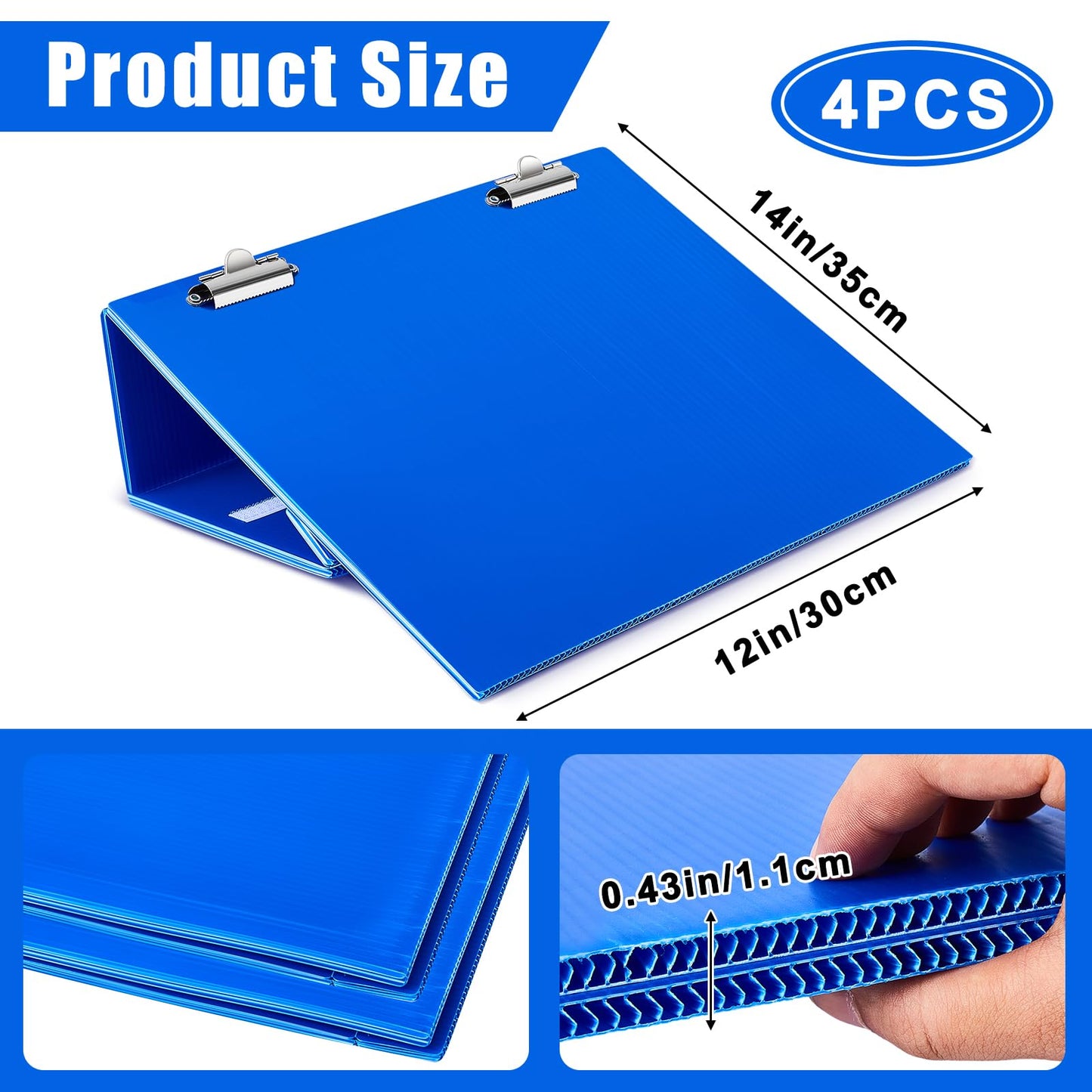 Nuanchu 4 Pcs Folding Slant Board for Writing 14 x 12 Inch Large Slanted Clipboard Adjustable Tilted Writing Boards Sloped Surface to Improve Handwriting Legibility Endurance (Blue)