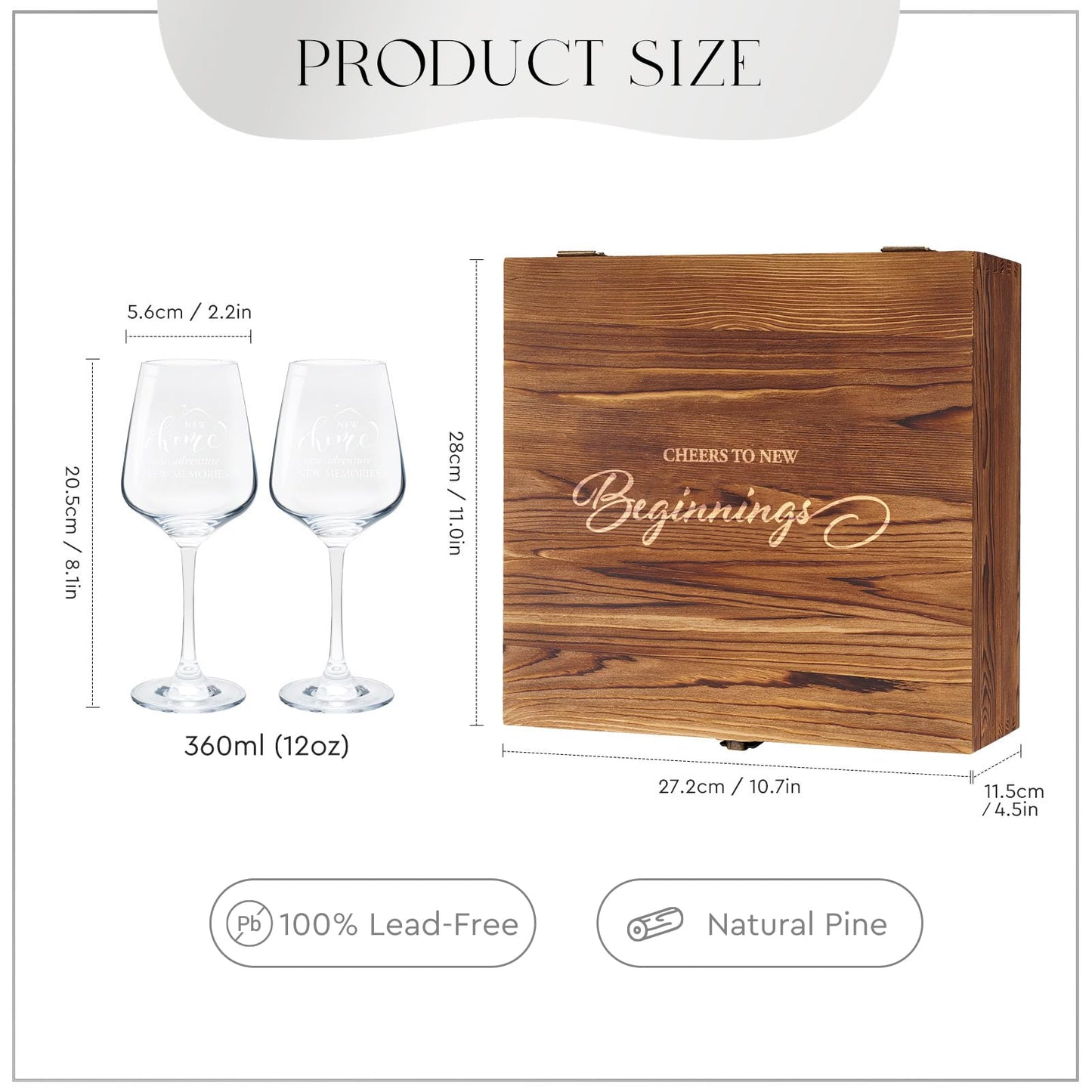 AW BRIDAL House Warming Gifts New Home Wine Glasses Sets, 2026 Closing Gifts for Home Buyers and Homeowner, New Apartment Gift Basket for Couple, First House Gift with Wooden Keepsake Box