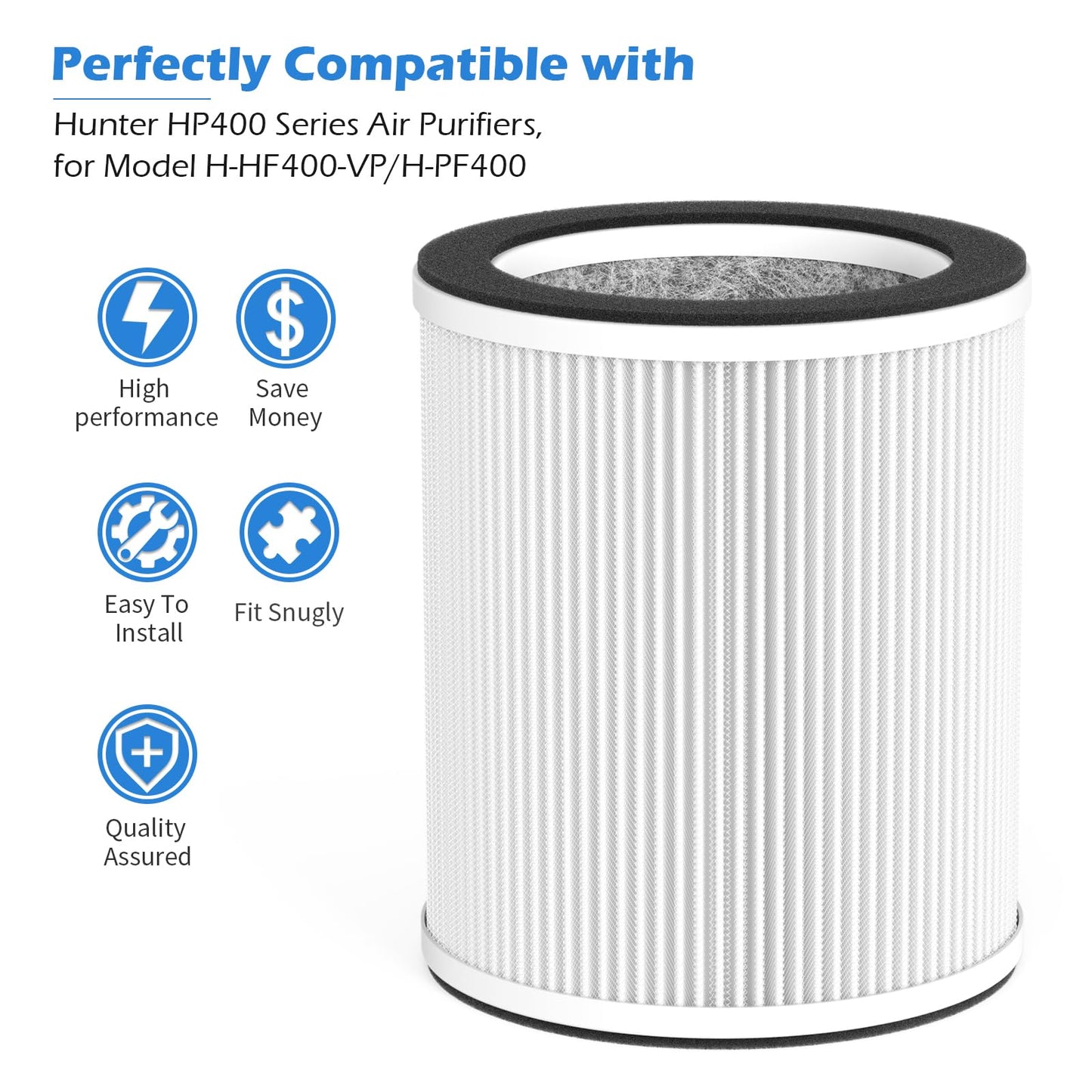GoKBNY 2-Pack HP400 Series Replacement Filter Compatible with Hunter HP400 Cylindrical Tower Purifiers, for Model H-HF400-VP/H-PF400, with 4×Pre-Filters