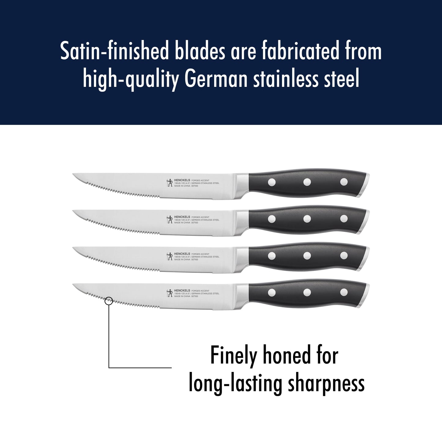 HENCKELS Forged Accent Razor-Sharp Steak Knife Set of 4, Black, German Engineered Knife Informed by over 100 Years of Mastery