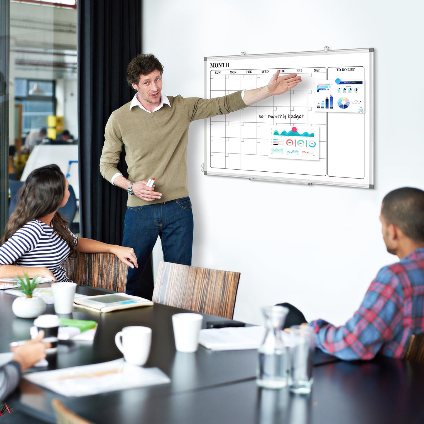 DOLLAR BOSS Dry Erase Calendar for Wall, 24''x 18'' Magnetic Whiteboard Monthly Planner, Double-Sided Aluminum Framed Schedule Board for Office, Home, School