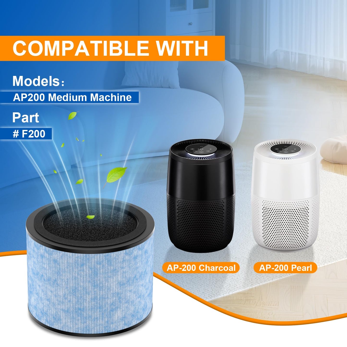 ADDUBEAU AP200 Filter Replacement, Compatible with Instant AP200 Medium Air Puri-Fier, 3-in-1 H13 True HEPA Filter & Activated Carbon Filtration, Part# F200, 2 Pack