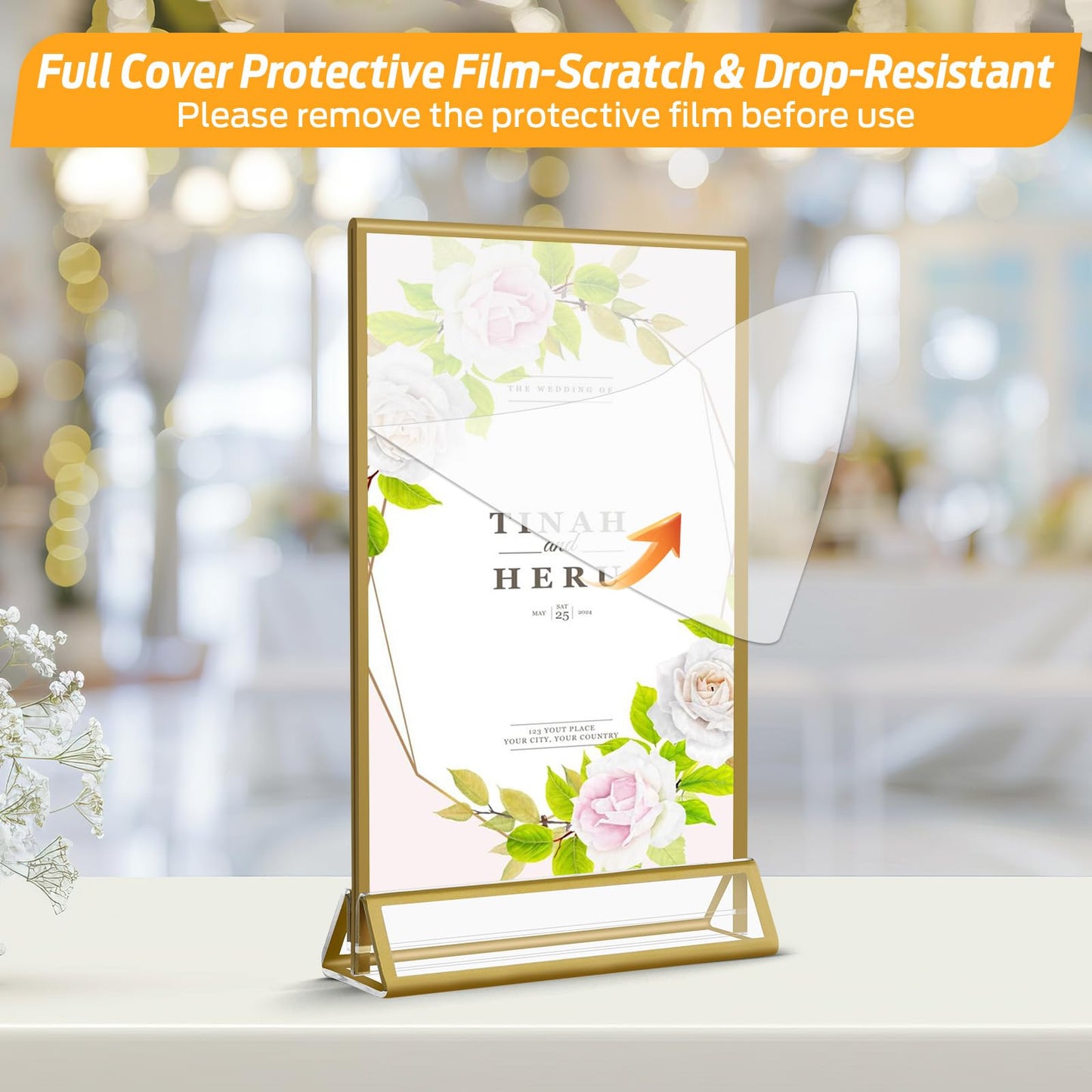 Smarpau 8.5x11 Gold Acrylic Sign Holder, 8 Pack Vertical Double Sided Gold Table Number Holders, Clear Picture Frame Menu Display Stand for Wedding Reception Party Banquet Home Office Restaurant