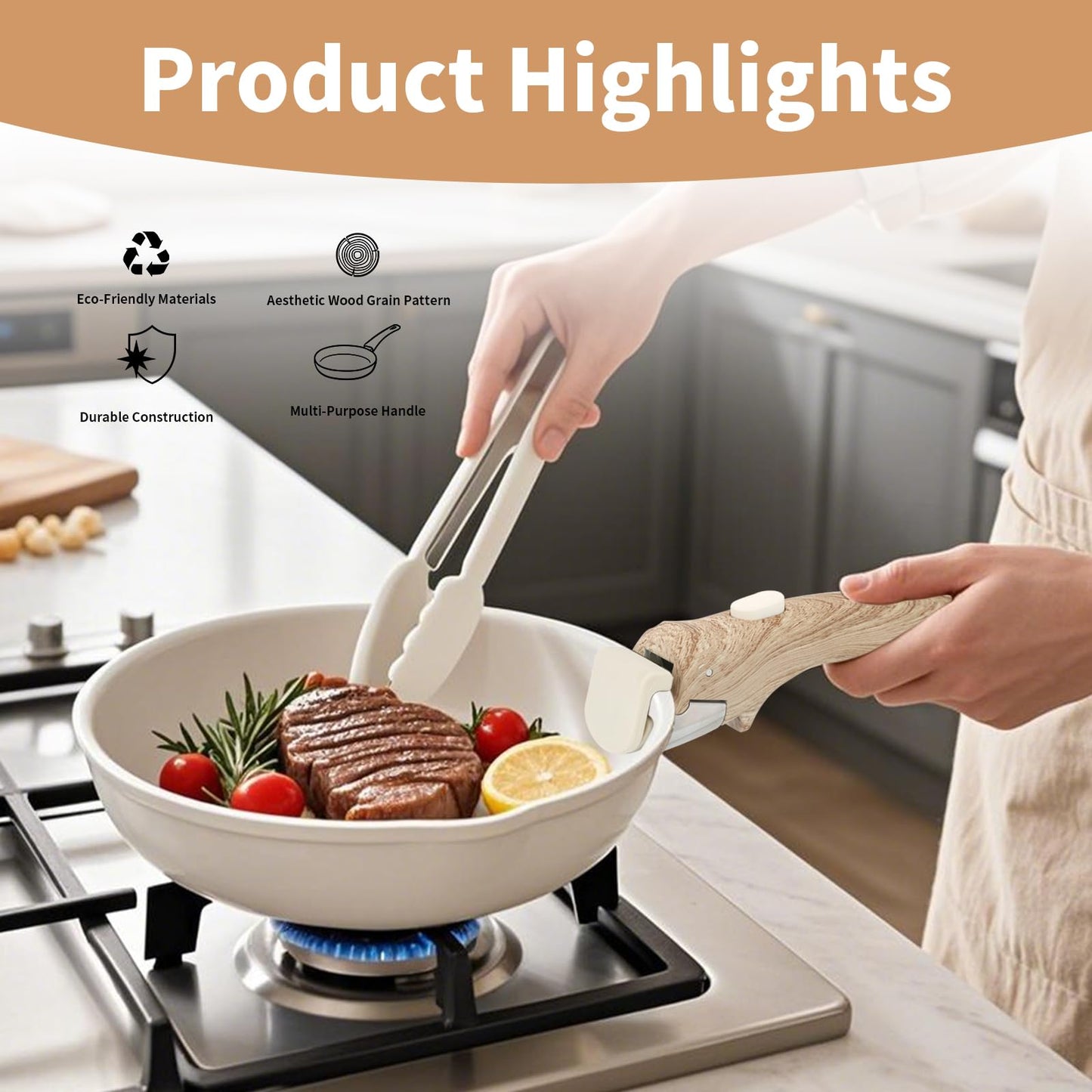 Parakatoikos Removable Handle Wood-Like, Detachable Handle for Pots and Pans, Universal Cookware Handles, Compatible with Thin Edge Cookware, 2 Pack
