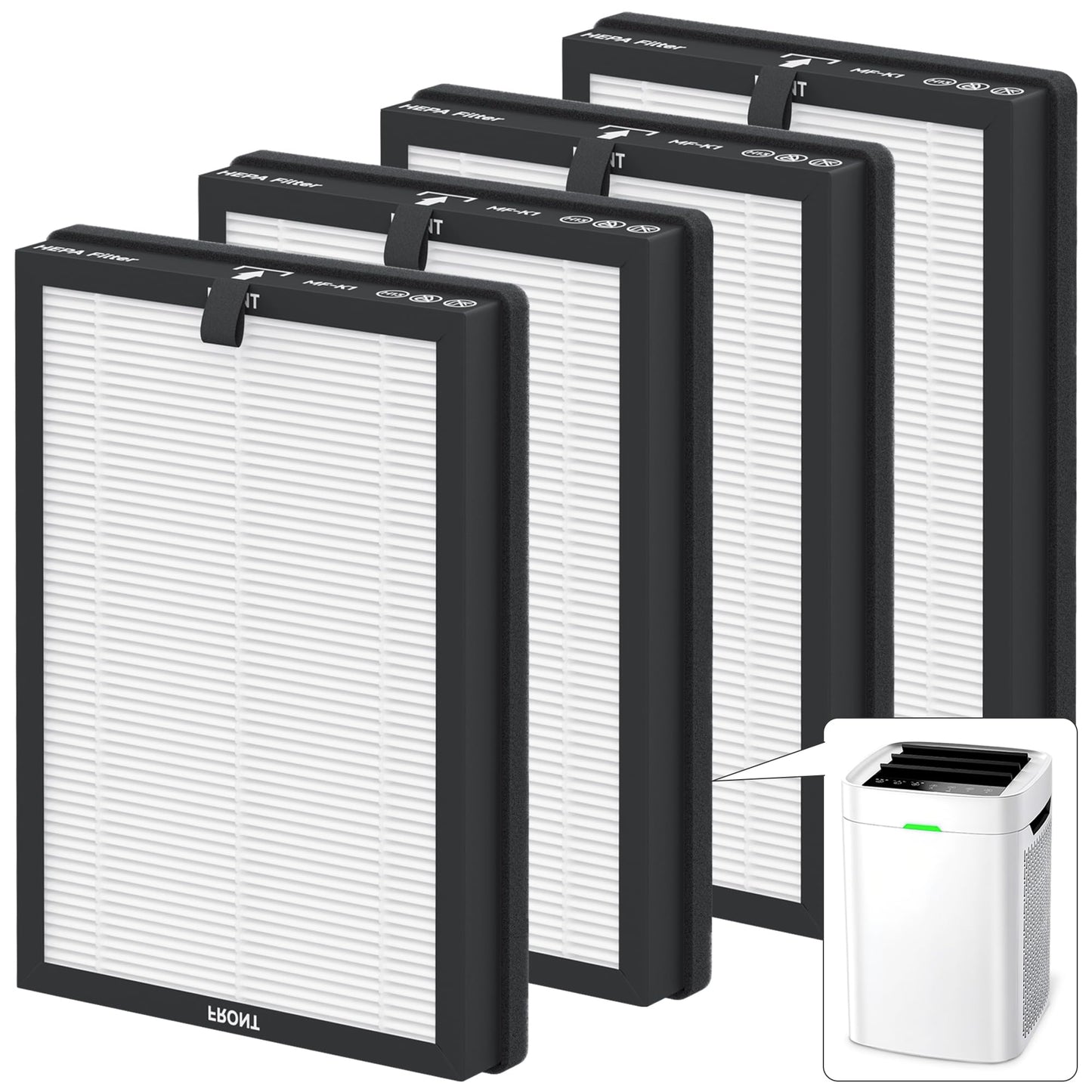 4 Pack K1 Replacement Filter Compatible with LUNINO K1 Air Purifier, Double-Sided Filters for Home Large Room Up to 2600 Ft², H13 True HEPA and Activated Carbon Filter