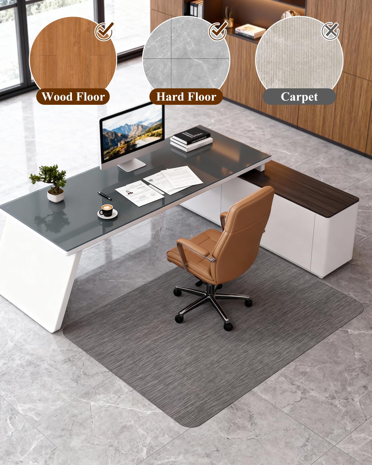 Soimeat Office Chair Mat for Hardwood Floor, 35.4" x 47.2" Non-Slip Desk Computer Chair Mat, PVC Floor Mat for Rolling Chair, Heavy Duty Wood/Tile Floor Protector Desk Rug for Home, Dark Grey