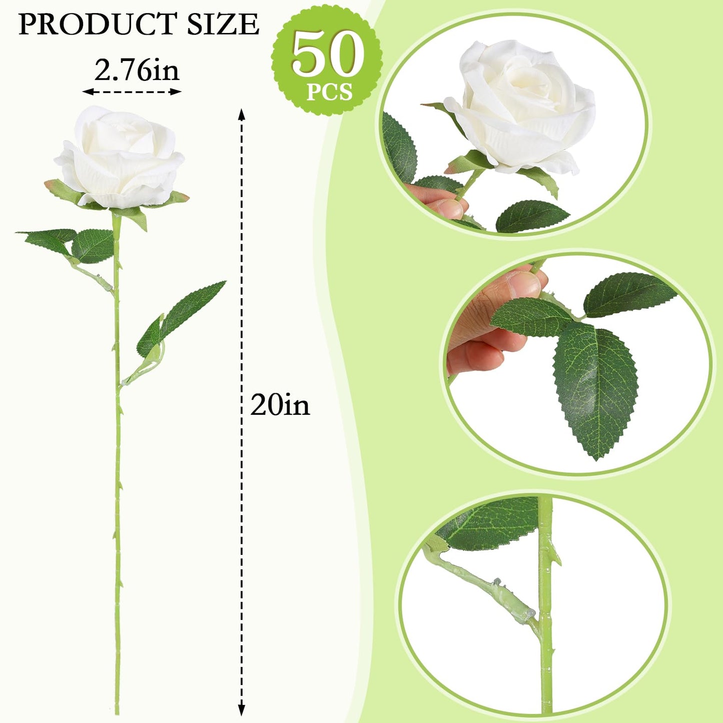Hananona Artificial Roses in Bulk, Fake Velvet Silk Roses Realistic Rose for Wedding Centerpieces Flower Arrangement Home Decor (50, White)