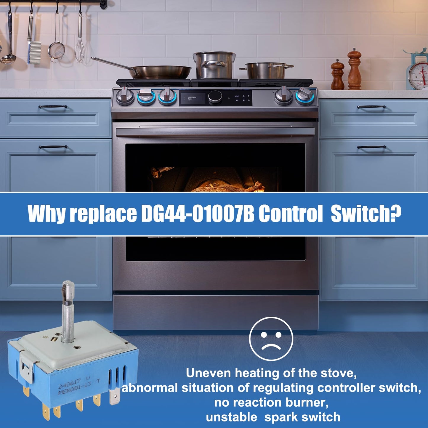 DG44-01007B DG44-01007A PER001-13 T Triple Burner Switch Compatible with Samsung Range, Replaces DG44-01007A PER001-03 T PER001-13 T, DG44-01007B Regulator for Precise Temperature Control