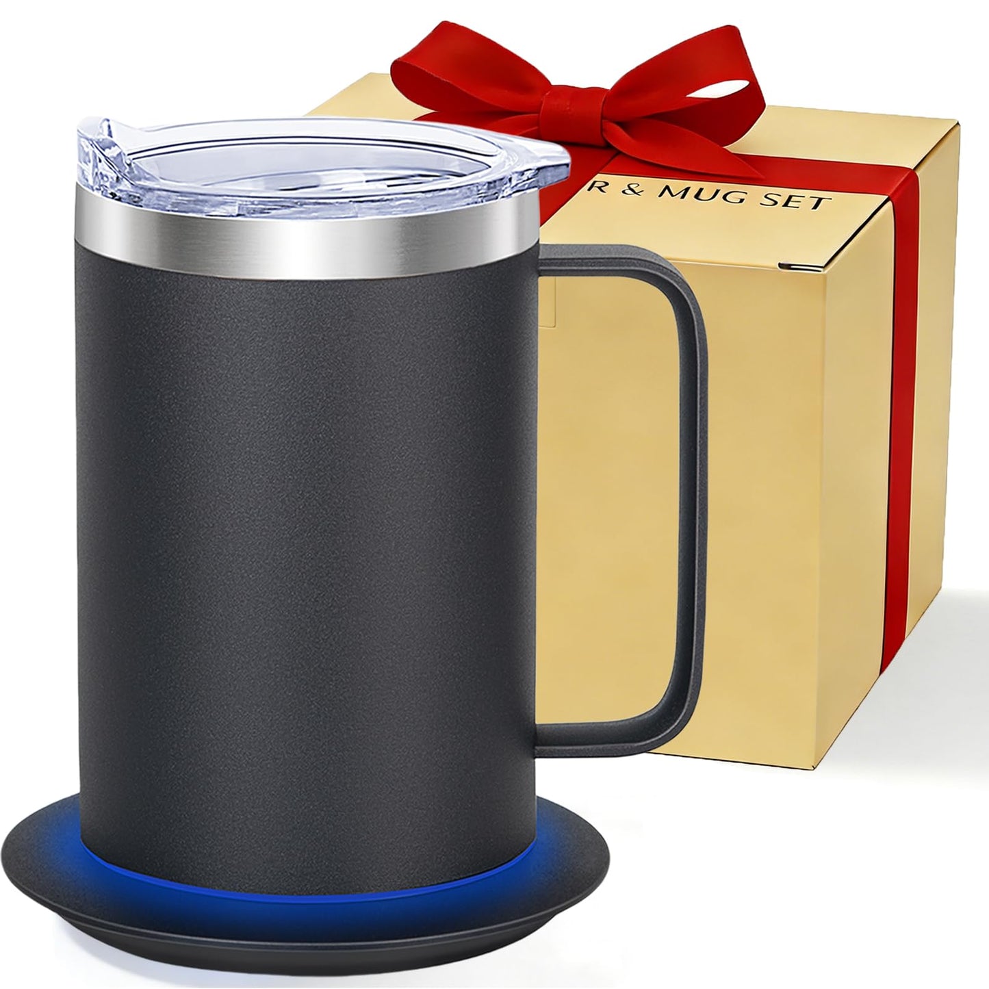 Zhenglu Coffee Warmer Mug Set for Desk, Self Heating Coffee Cup with Lid, USB Electric Coffee Mug with Temperature Control(Black-14oz)