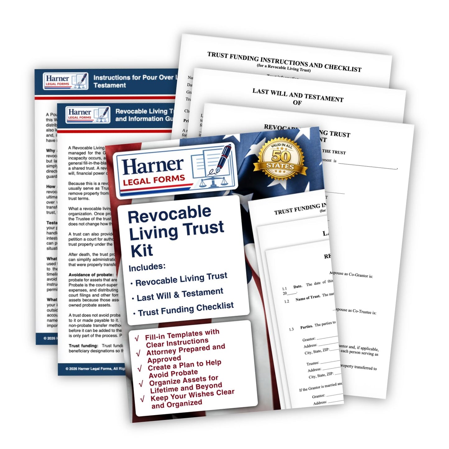 Revocable Living Trust Kit – Revocable Living Trust + Pour-Over Will + Trust Funding Checklist – Attorney-Drafted Templates with Instructions
