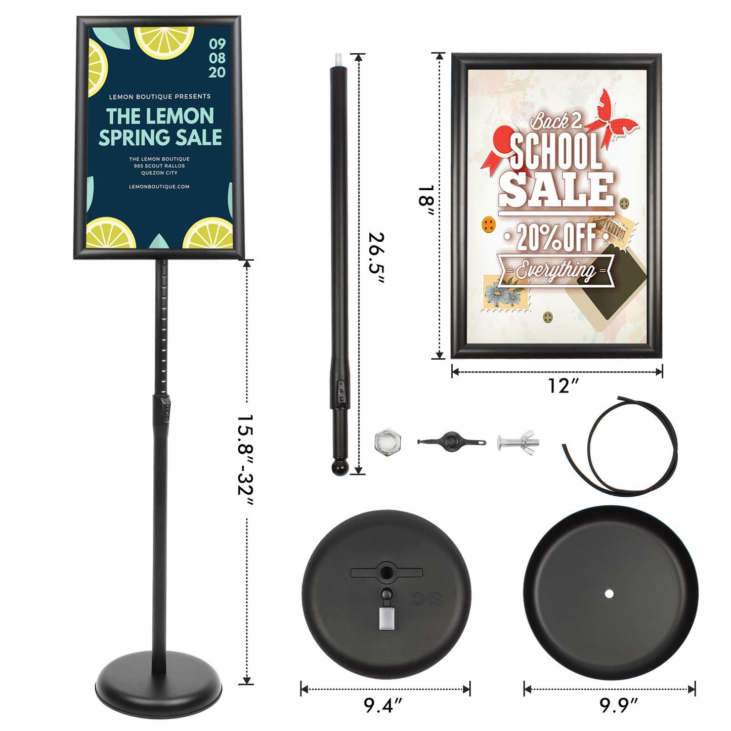 DISPLAYSWORKER Sign Stand, Sign Holder Floor Stand with Heavy Duty Pedestal ,Adjustable Pedestal Poster Stand Aluminum Snap Frame for 8.5 x 11 Inch, Black