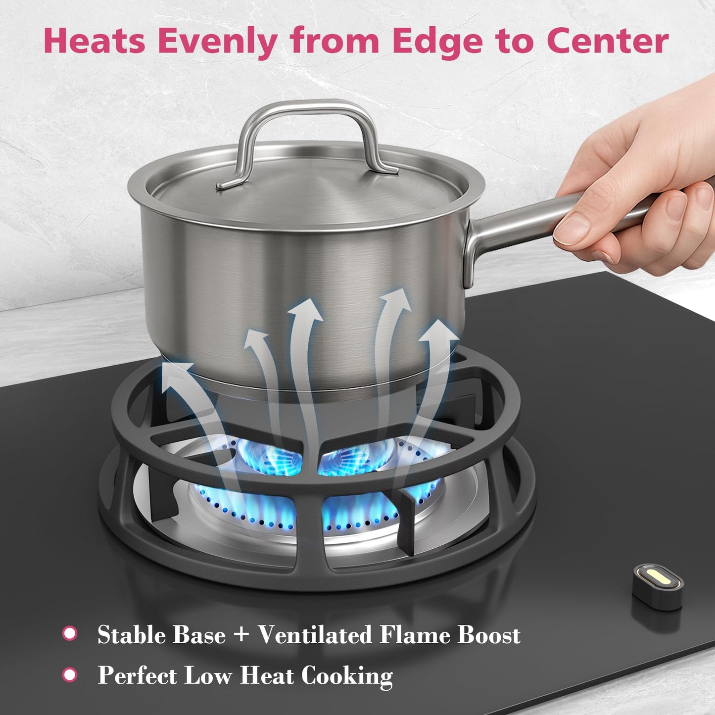 Heavy-Duty Cast Iron Heat Diffuser for Gas Stove, Flame Tamer Simmer Plate with Matte Non-Slip Surface for Even Heat & Temperature Control