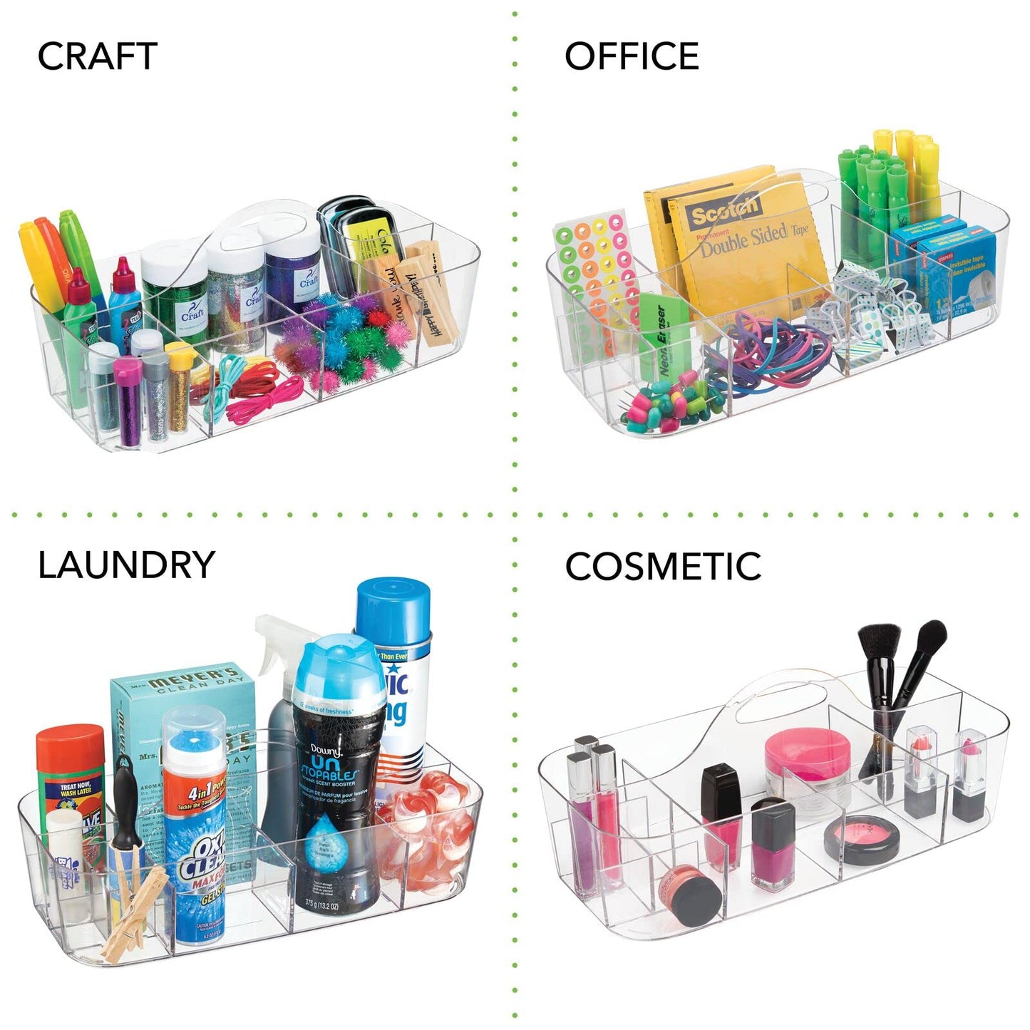 mDesign Plastic Divided Art and Craft Storage Organizer Caddy Tote Bin with Handle for Home Office and Living Room - Holds Pencils, Crayons, Sewing Supplies - Lumiere Collection, 2 Pack, Clear