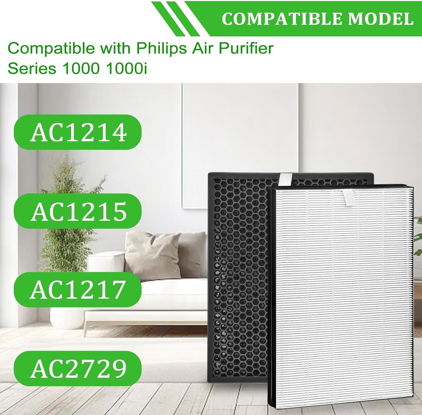 FY1413/40 Active Carbon & FY1410/40 HEPA Replacement Filter Set Compatible with Phil-lips Purifier Series 1000 1000i, Replace AC1214 AC1215 AC1217 AC2729