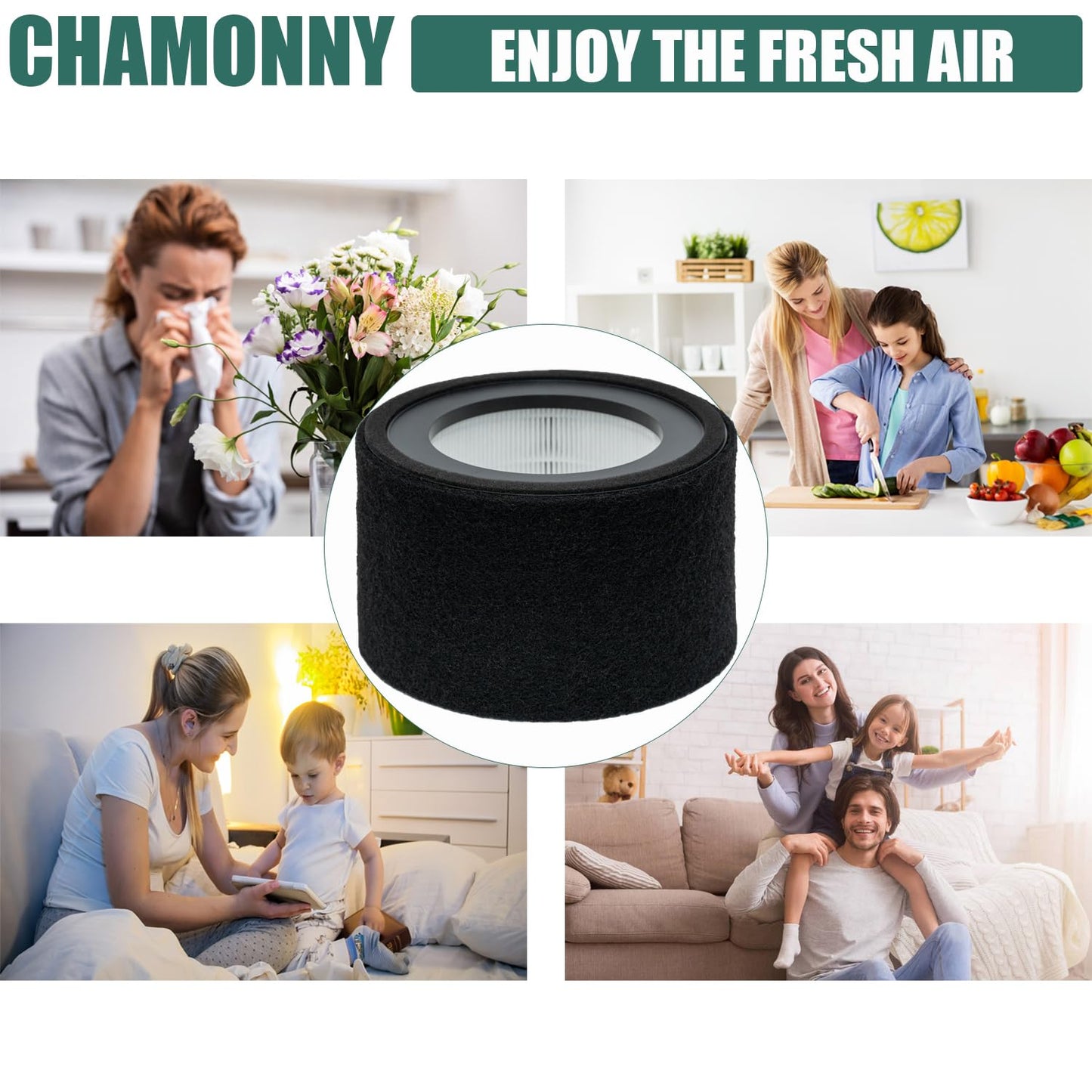 CHAMONNY EE-5068 Filter Replacement, Compatible with Crane EE-5068 and Etery jt-8115m Air Purifiers, HEPA Filter and Activated Carbon Filters, Part# HS-1946, 2 Pack