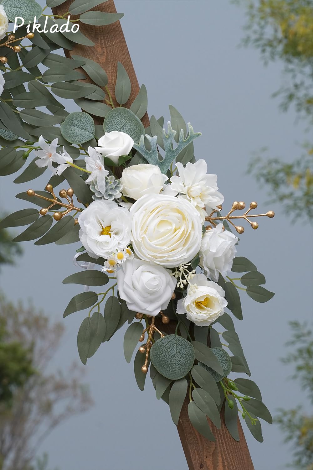 Piklado Faux Arch Flower Swag Set of 2 for Wedding Welcome Signs Floral Swag Wedding Reception Ceremony Signs Decor (White)