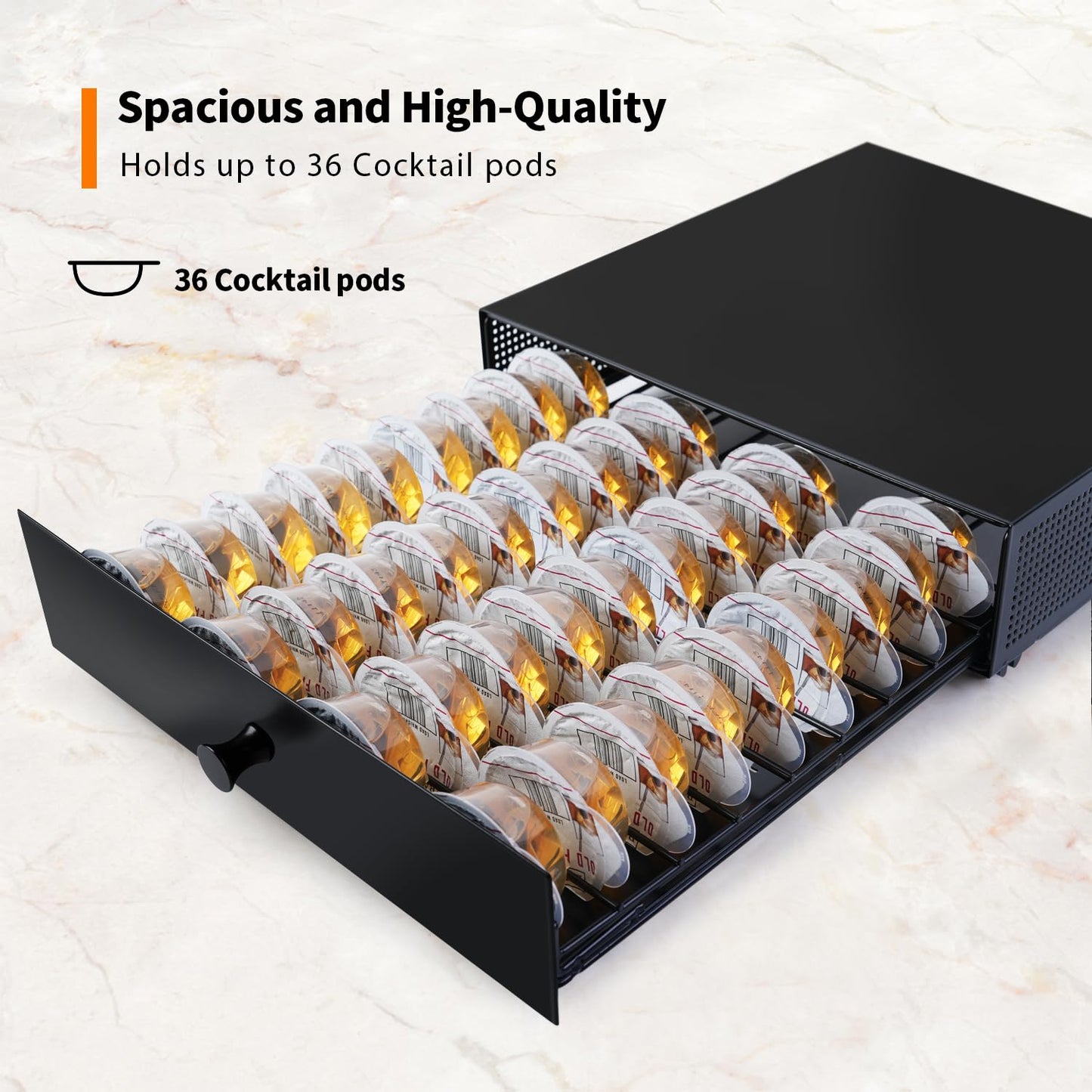 Dfynest Cocktail Capsule Storage Drawer Organizer - Compatible with Bartesian Cocktail Maker - BEV Black Decker Cocktail Maker - Holds Up to 36 Capsules - Home Bar Accessories for Cocktail Maker,Black