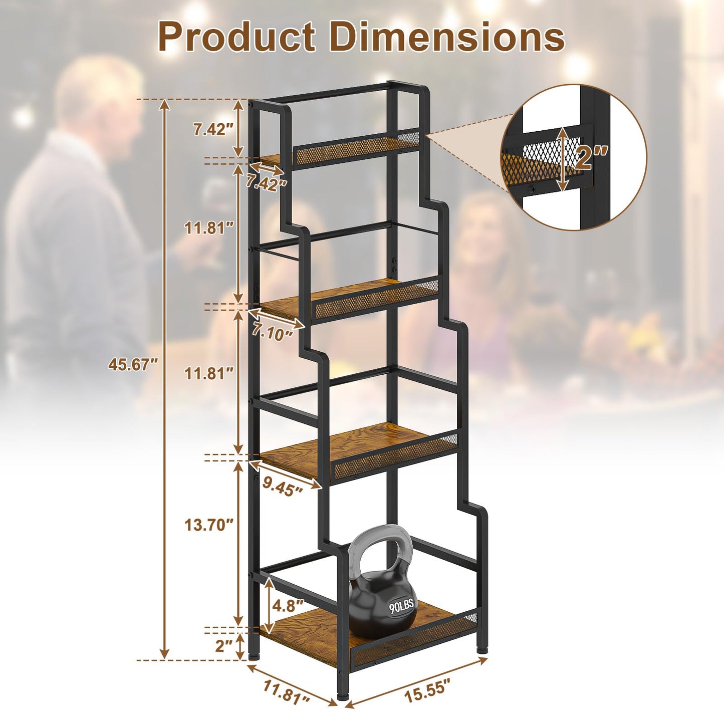 Hayexiha 4-Tier Stepped Freestanding Wine Rack, Large Capacity Liquor Cabinet with Anti-Fall Guardrails and Rounded Corners, Bottle Display Shelf & Mini Bar for Living Room, Home Bar, Kitchen Corner
