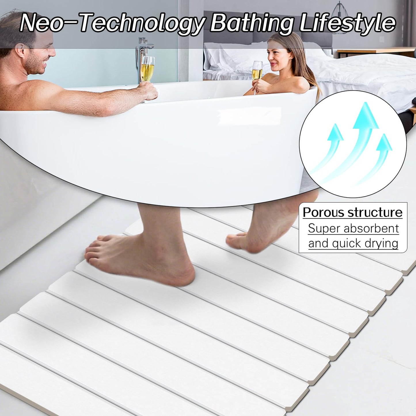 Setguopal 2 Pack Foldable Stone Bath Mats, White Super Absorbent Diatomaceous Earth Bath Rug, Non-Slip Shower Mat, Quick-Drying Bath Rug and Drying Mat for Tub and Shower