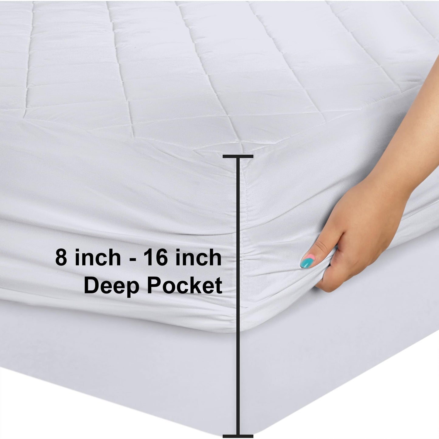 Utopia Bedding 2 Pack Quilted Fitted Mattress Pad, Queen Size, Elastic Fitted Mattress Topper Protector and Cover with Deep Pocket Stretches up to 16 Inches, Machine Washable (White)