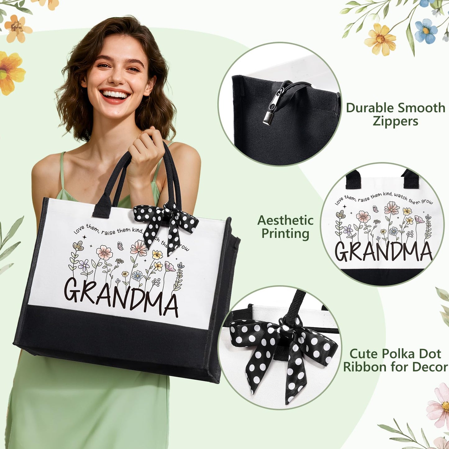 Mothers Day Grandma Gifts for Nana, Best Grandma Birthday Gifts from Granddaughter Grandchildren Grandkids, Unique Grandmother Nana Birthday Gift Basket for Gigi, New Granny Gift w/Canvas Tote Bag