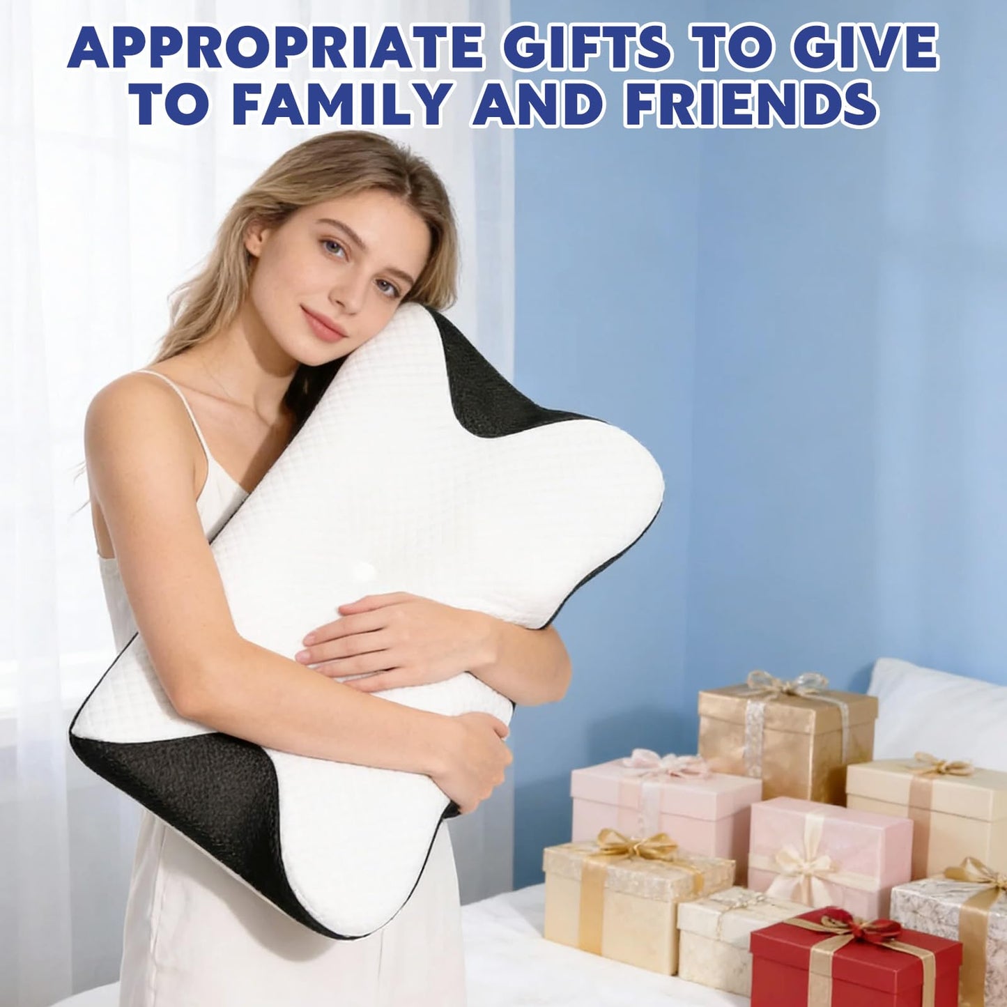 Keaolotay Cervical Neck Pillow for Sleeping Ergonomic Sleep Apnea Pillow with Memory Foam Neck Support Pillow for Back Side Stomach Sleepers with Pillowcase (Black)