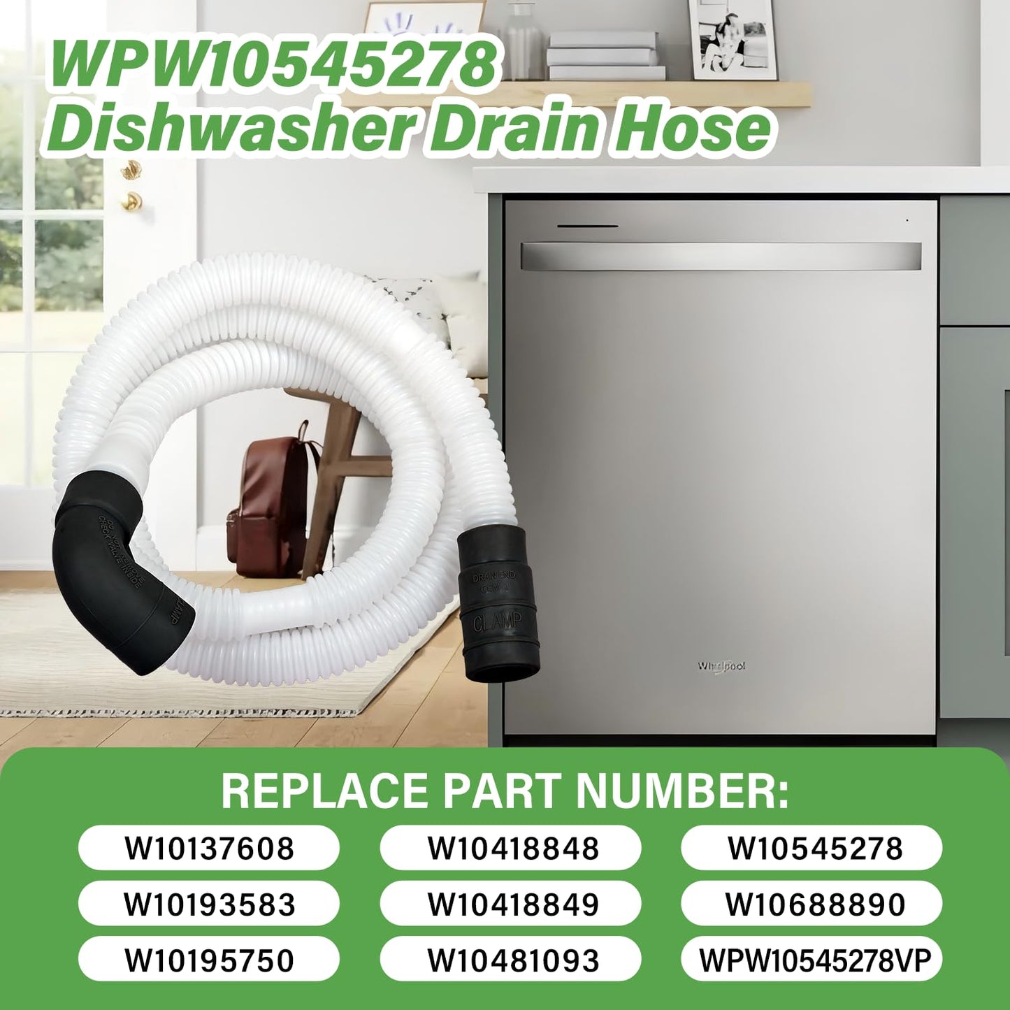WPW10545278 Dishwasher Drain Loop Hose With Check Valve Compatible With Whirlpool, Replacement W10137608 W10193583 W10195750 W10418848 W10418849 W10481093 W10545278 W10688890 WPW10545278VP 3527803