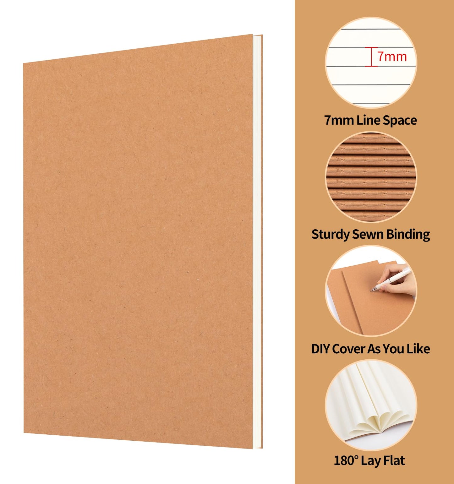 ALKALO 60 Pack A5 Ruled Lined Kraft Notebooks Bulk, Journaling Notebooks, A5 Lined College Ruled Notebook, 8.3x5.5 Inches 60 Pages Travel Journal Notebooks Set for Work, School, Writing