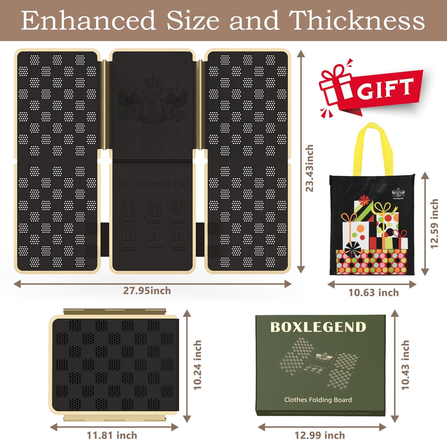 BoxLegend Shirt Folder V7 Metal for Wear Resistance Clothes Folding Board Storage Tshirt Folder Board Metal Edging and Joints Laundry Folding Board Black
