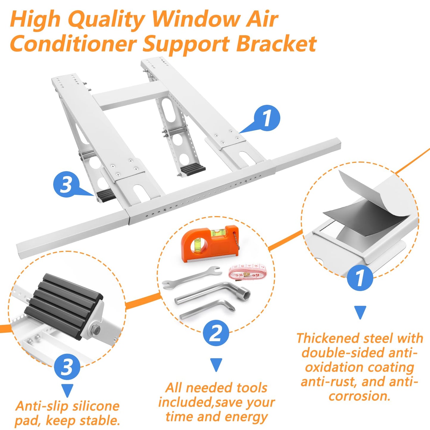 Luxiv No Drill Air Conditioner Support Bracket, Heavy Duty Adjustable Support for 5000-24000 BTU Units, Double Pole Design Fits Single or Double Hung Windows (Regular)