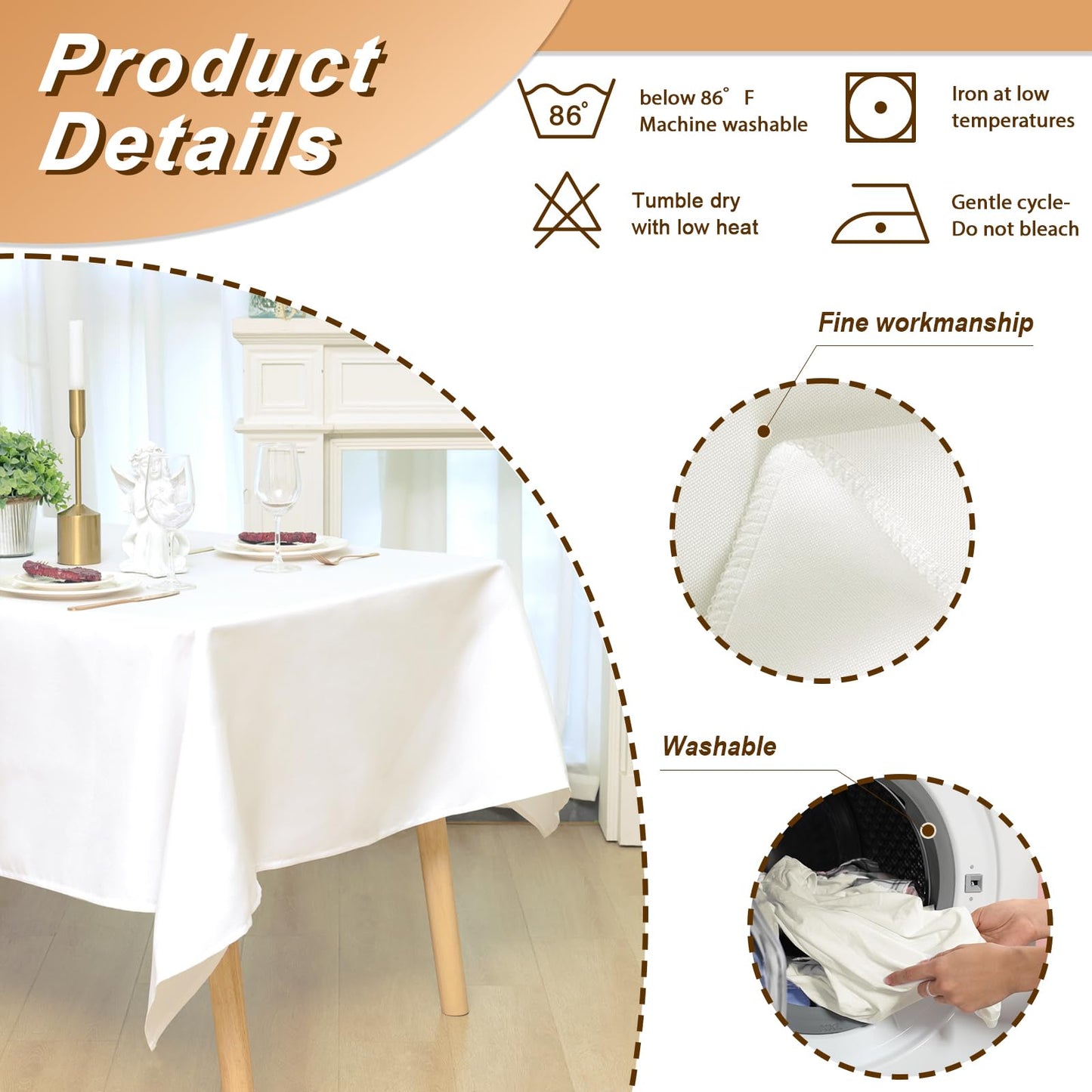 Fixwal 6 Pack Ivory 70 x 120 Inch Rectangle Tablecloths, Reusable Heavy Duty Washable Polyester Table Covers for 6-8 Ft Tables, Wedding, Bridal Shower, Boho Party
