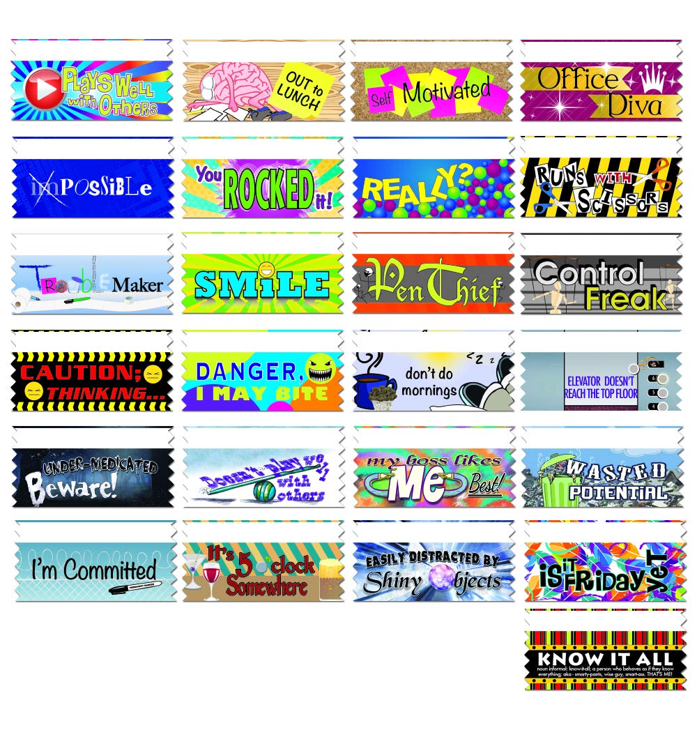 Hodges Badge - 100 Ribbon Pack - Fun @ Work Multicolor Ribbons – 100 Count Variety Pack (100) - Fun Attachable Ribbons for conferences, Office Gatherings, and Networking Events - Made in USA