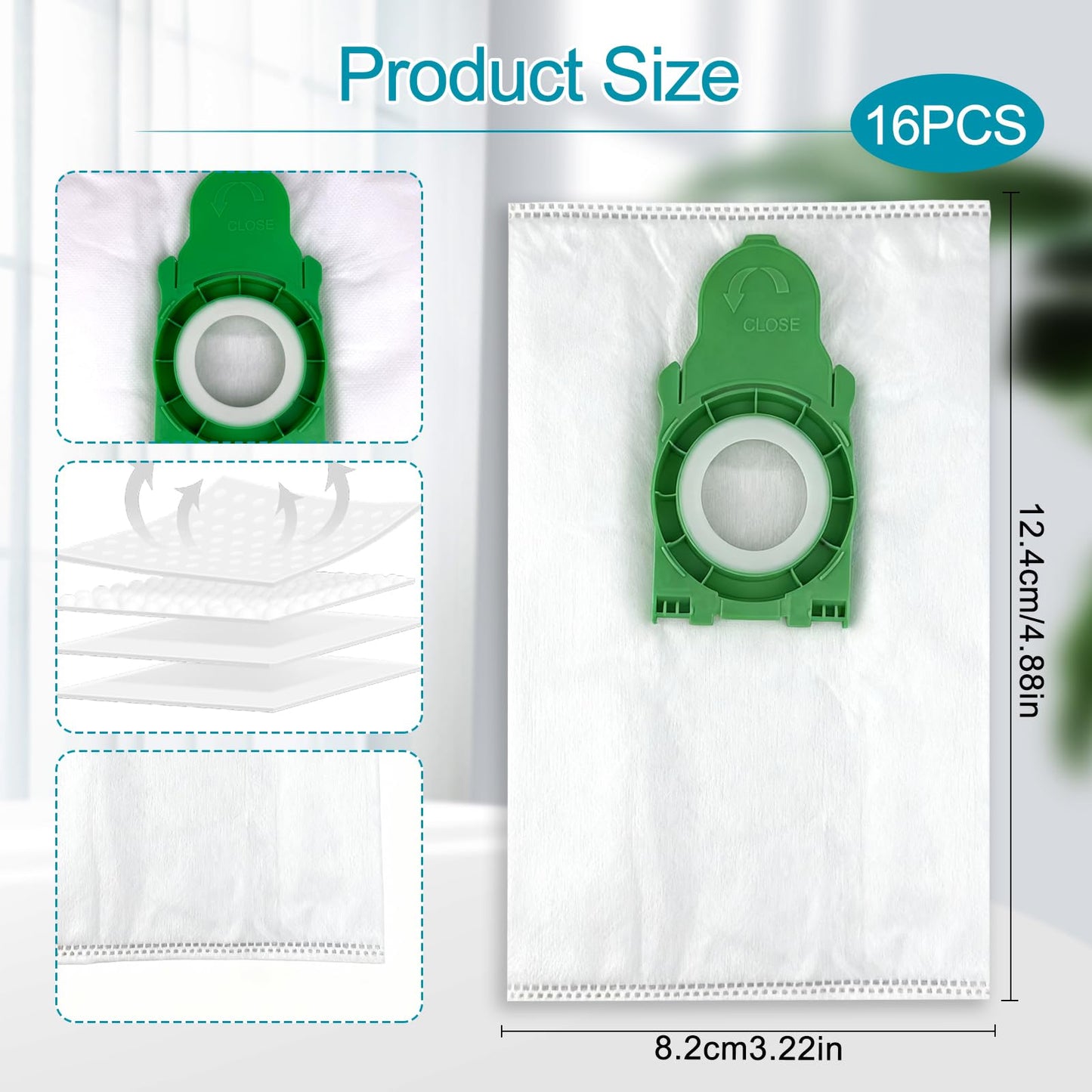 16-Pack 8300ER Vacuum Bags | Compatible with SEBO Airbelt E Series (E1, E2,E3) Canister Vacuums,4-Layer Ultra Filterbox,#8300AM Filter Bags