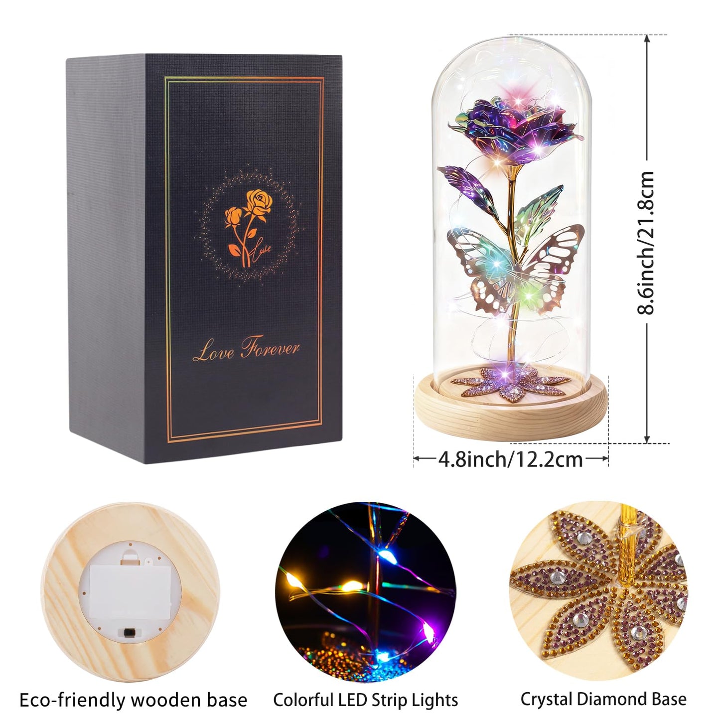 Mothers Day Rose Gifts for Mom Galaxy Glass Roses Preserved Forever Flowers for Delivery Light Up Rose in Glass Dome Anniversary Birthday Gifts for Women Grandma Wife Her Daughter Friend Purple