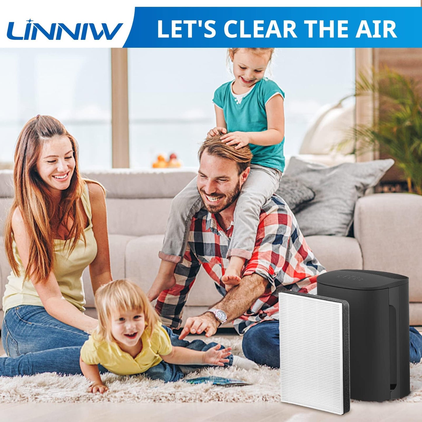 LINNIW 4 Pack F2 A2 Replacement Filter Compatible with 3M Filtrete Room Air Purifier Models FAP-C02WA-G2 FAP-C03BA-G2 FAP-T03BA-G2 FAP-SCO2N FAP-CO2-A2 FAP-CO3-A2 FAP-TO3-A2