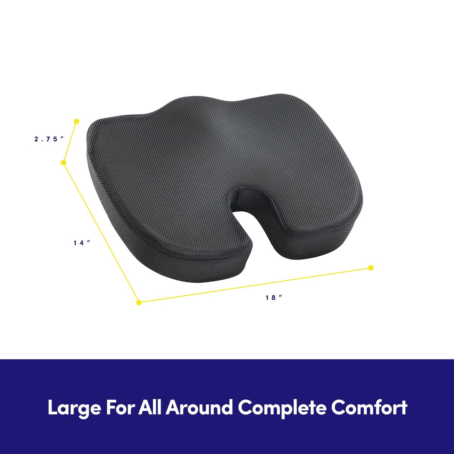 Office Chair Cushion Seat Cushion for Long Sitting ✅– Ergonomic CertiPUR-US® Memory Foam Non Slip Seat Pad for Desk, Car, Travel, Stadium, Bleachers & Airplane ✅– Tailbone Support Pillow