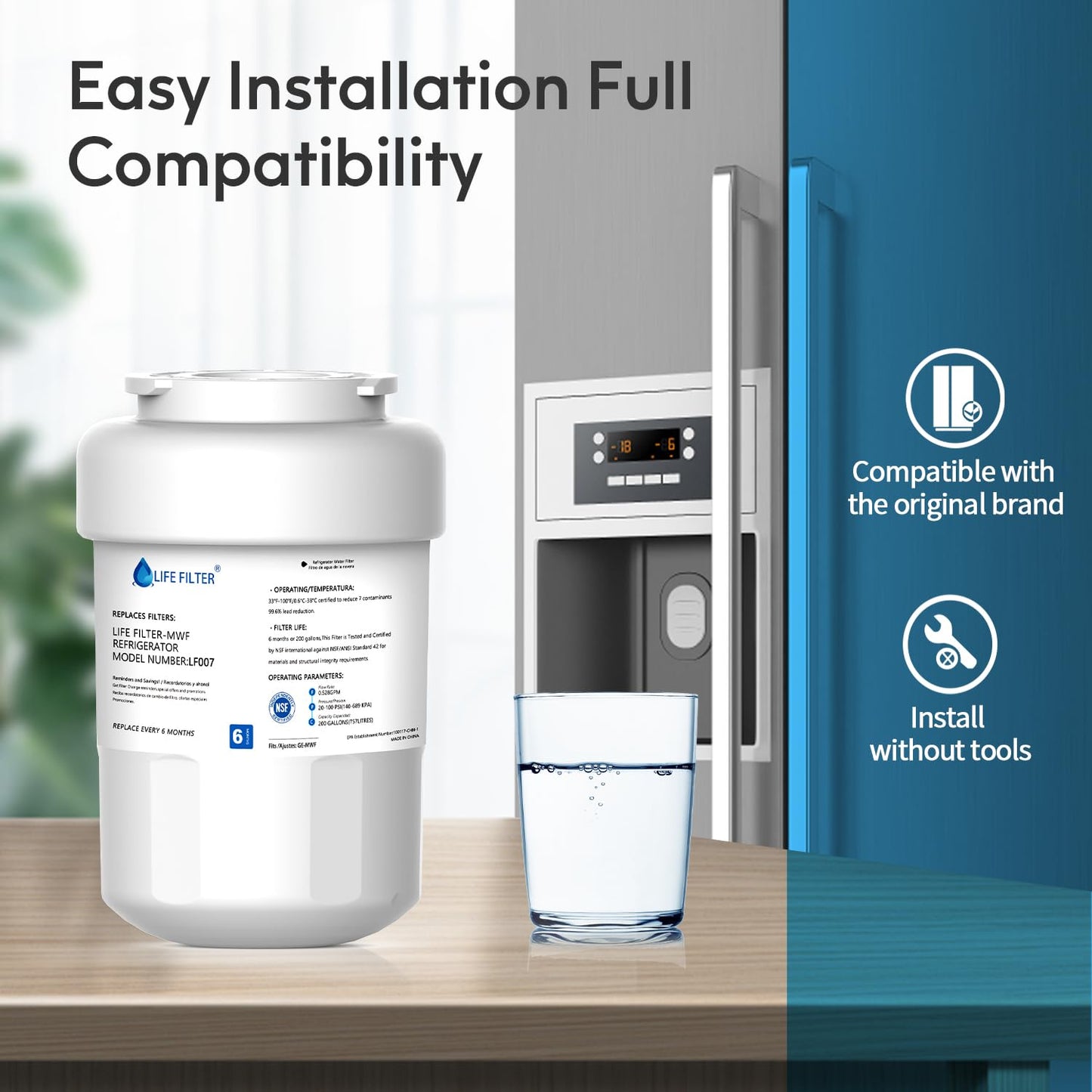 Lifefilter Replacement for MWF Refrigerator Water Filters, MWFP, HDX FMG-1, MWFA, GWF, GSE25GSHECSS, WFC1201, RWF1060, 197D6321P006, 9991, PC75009, 4 Pack