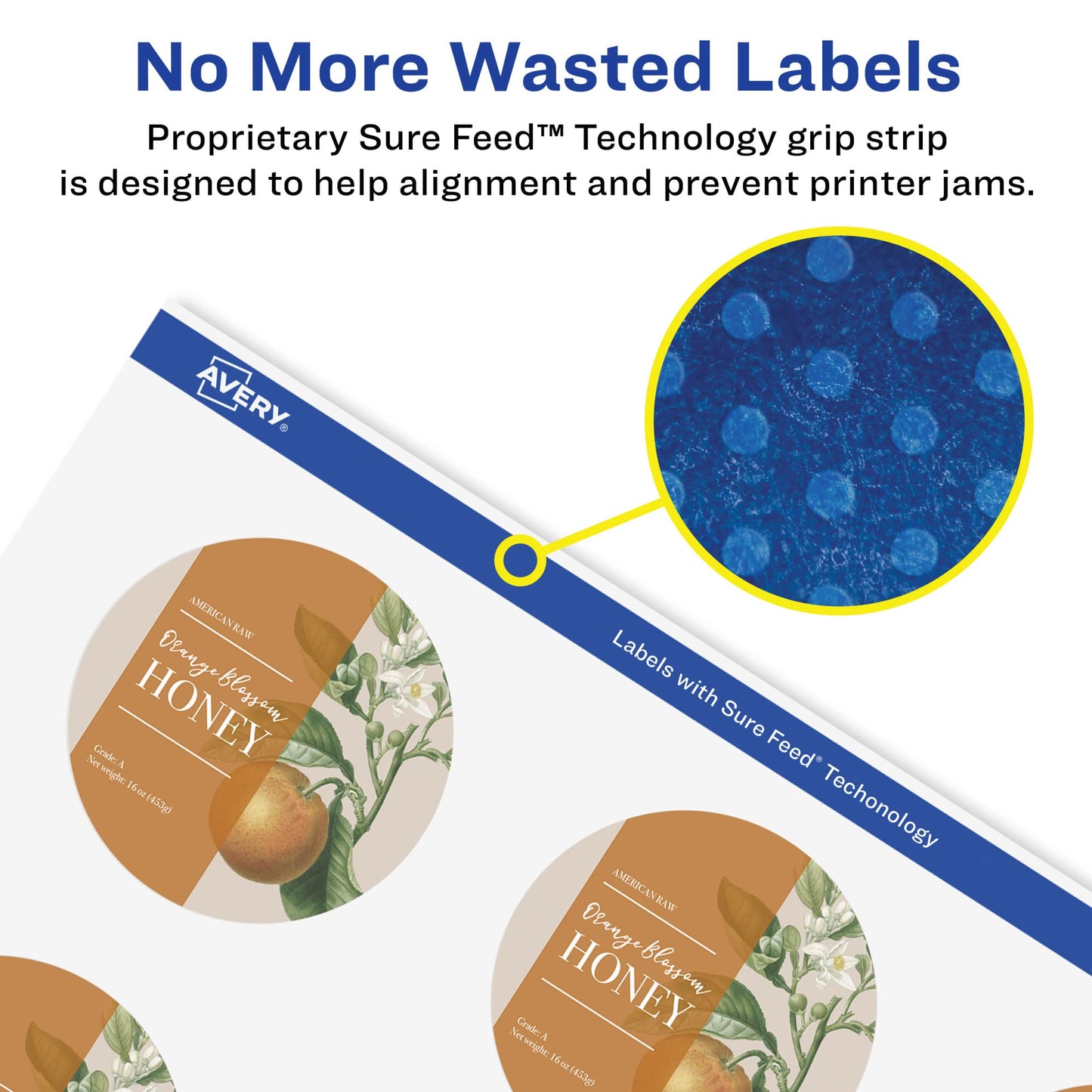 Avery Printable Durable White Round Labels, Sure Feed Technology, 2.5" Diameter, Print-to-the-Edge, Waterproof Labels, Laser & Pigment-Based Inkjet Compatible, 225 Total