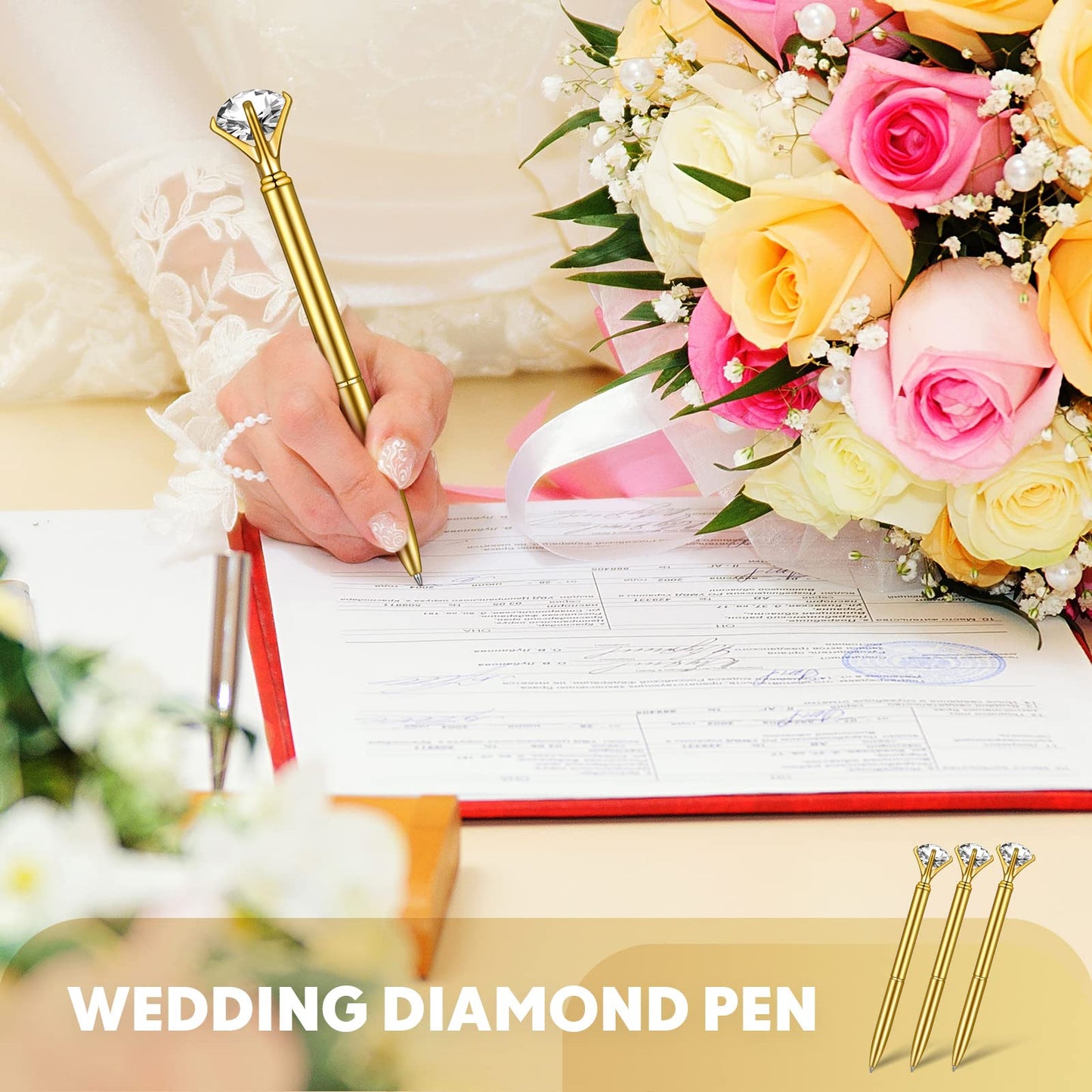 100 Pcs Diamond Pens Crystal Diamond Ballpoint Pen Fancy Cute Pens for Women Bling Metal Ballpoint Pen with Black Ink Office School Supplies, Wedding Bridal Shower Gift (Gold)