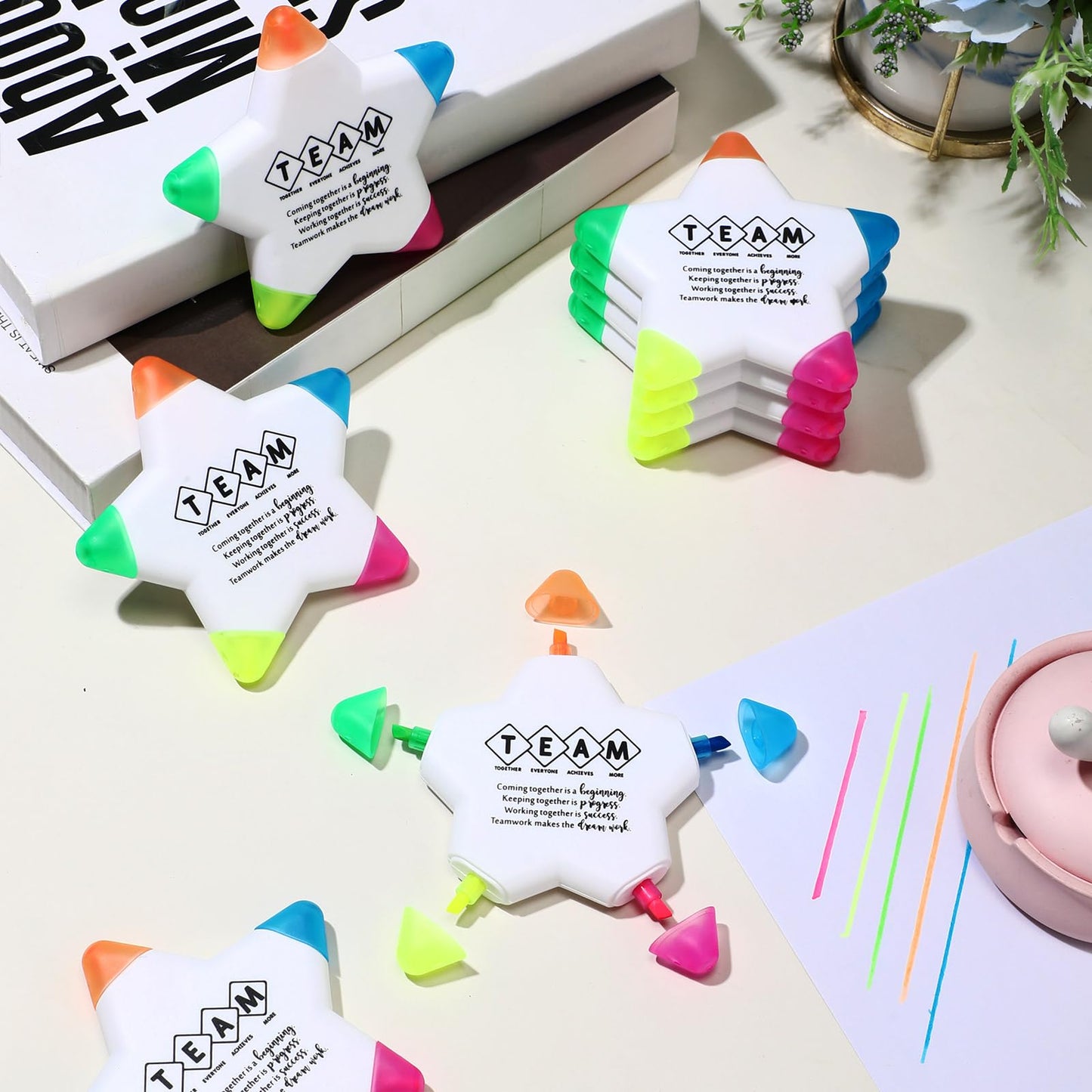 Chivertion 30 Pcs Star Highlighters Graduation Gifts Bulk for Student Teacher Nurse Team, Motivational Marker Pens Inspirational Fluorescent for Employee Appreciation Coworkers Office Staff