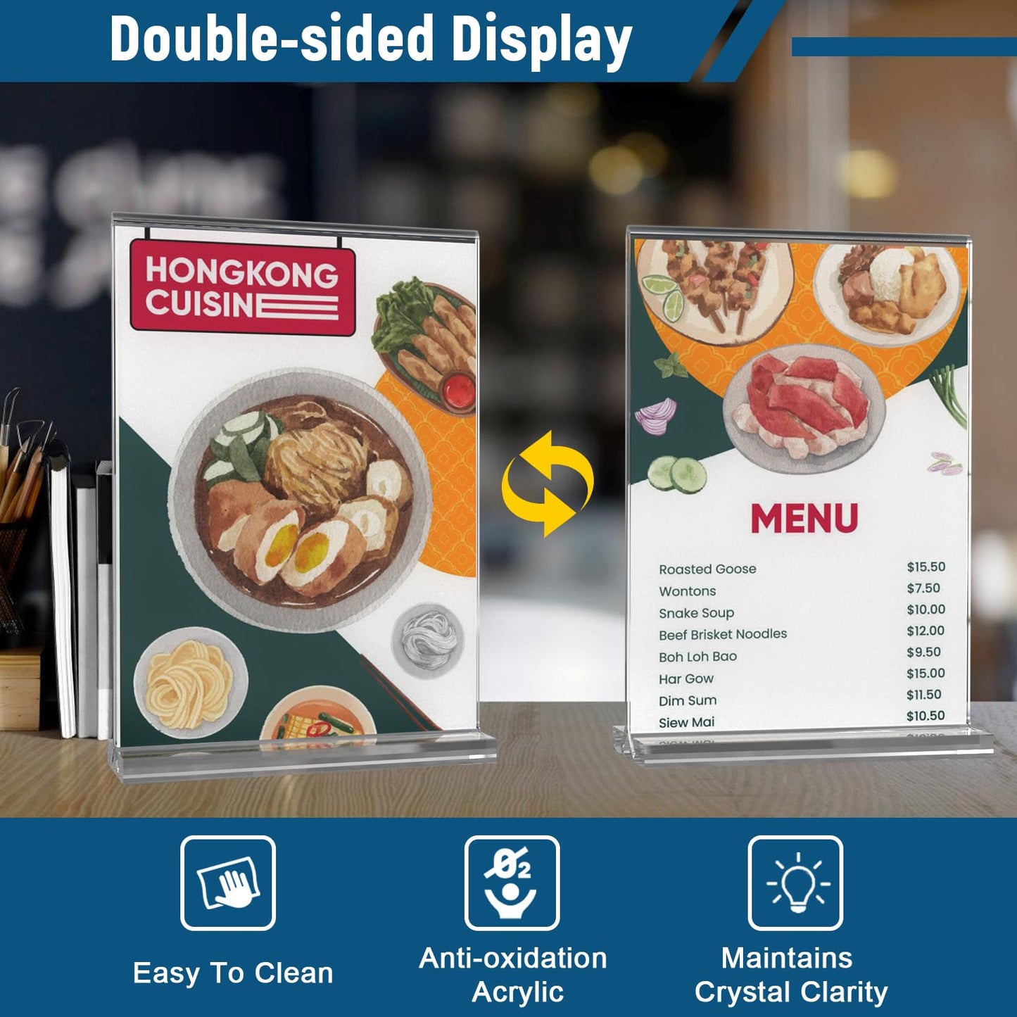 Dynta 24 Pack Acrylic Sign Holder 5x7 Inches Double Sided Picture Frame T Shape Flyer Menu Holder Table Vertical Plastic Clear Display Stand for Restaurant Office Retail Home Wedding