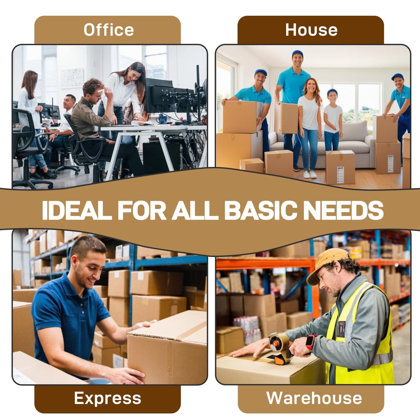 2Inch Brown Packing Tape, 2.0 Mils 110 Yards - High Tensile Strength for Shipping, Moving Boxes Sealing & Packaging, Superior Hold and Tear Resistance
